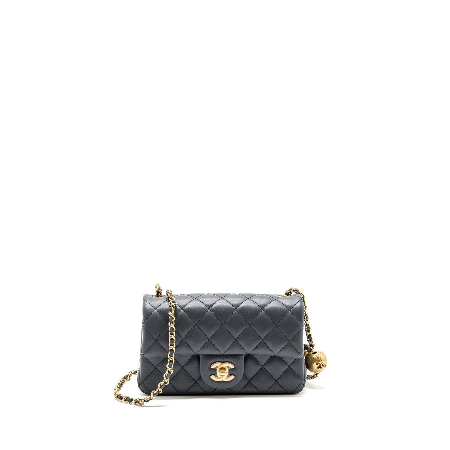 Chanel pearl crush rectangular flap Lambskin dark Grey Shoulder Bag