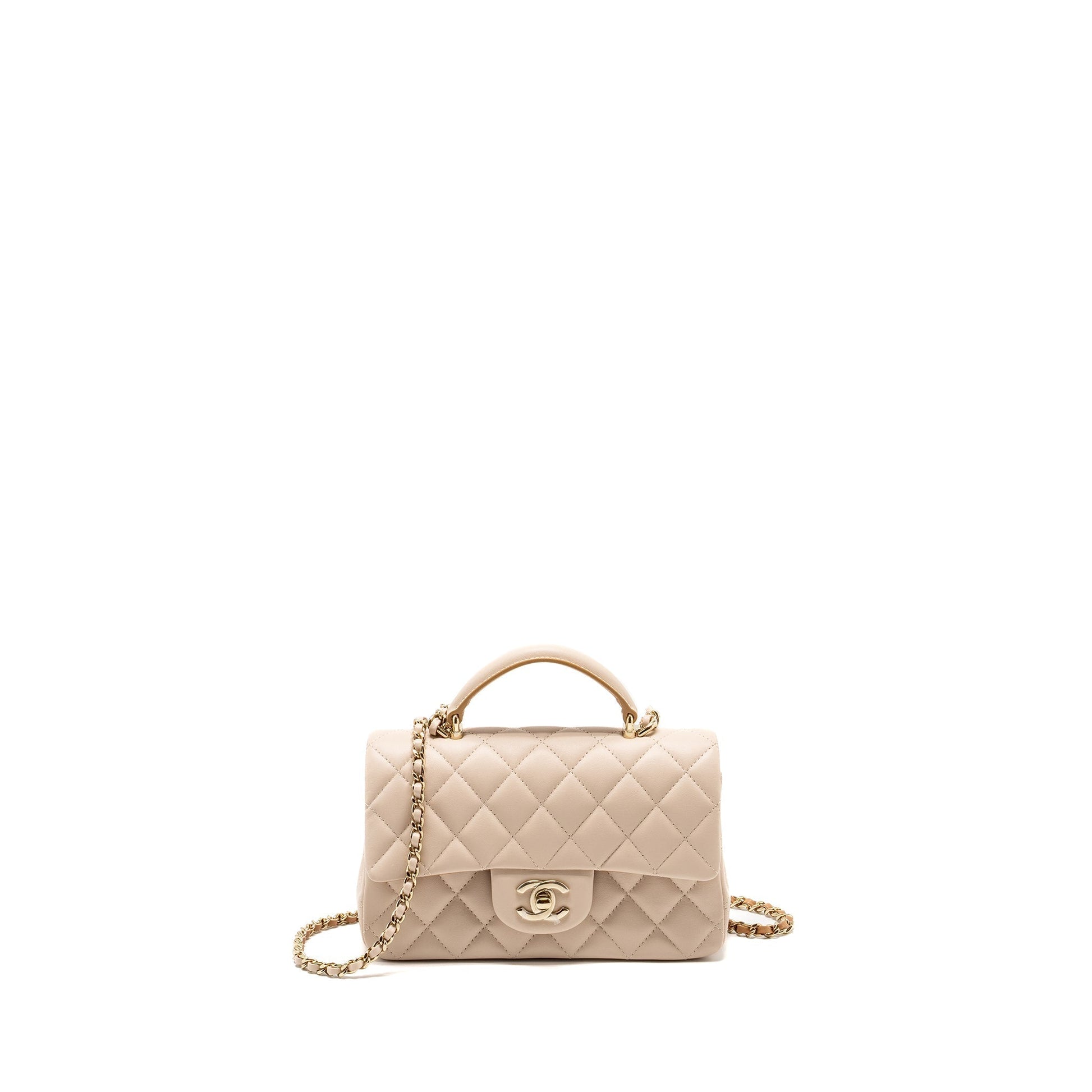 Chanel top handle Rectangular Flap Lambskin Ecru Beige Shoulder Bag