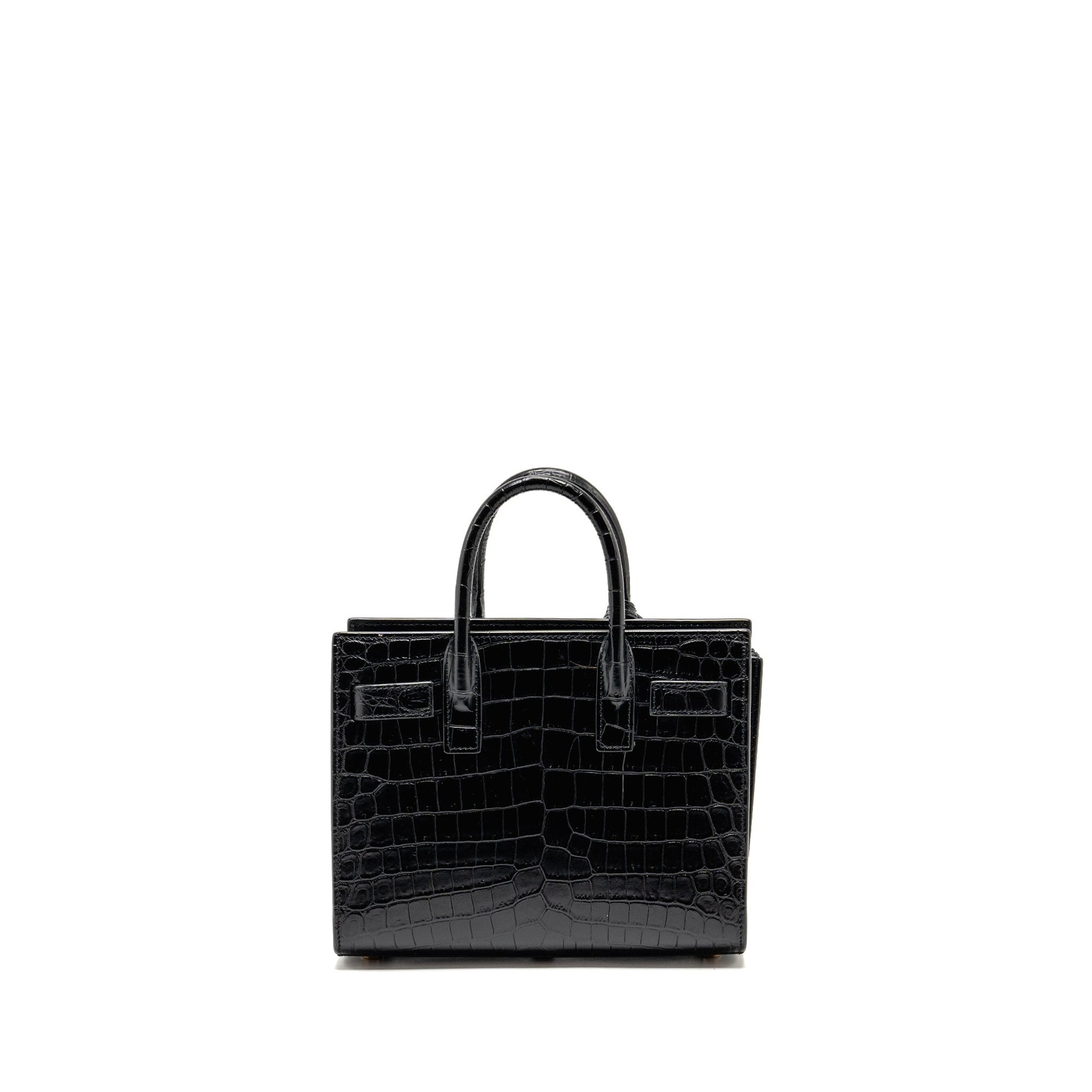 YSL Saint Laurent Nano Sac De Jour Crocodile Embossed Calfskin Black Travel Bag