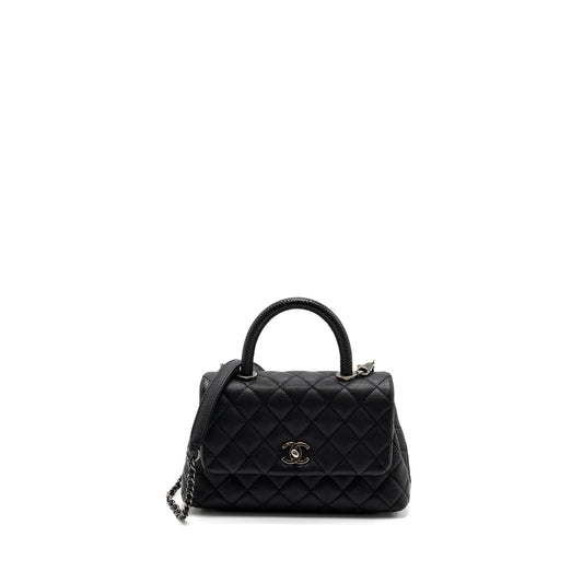 Chanel coco handle caviar lizard handle ruthenium Black Small Handbag