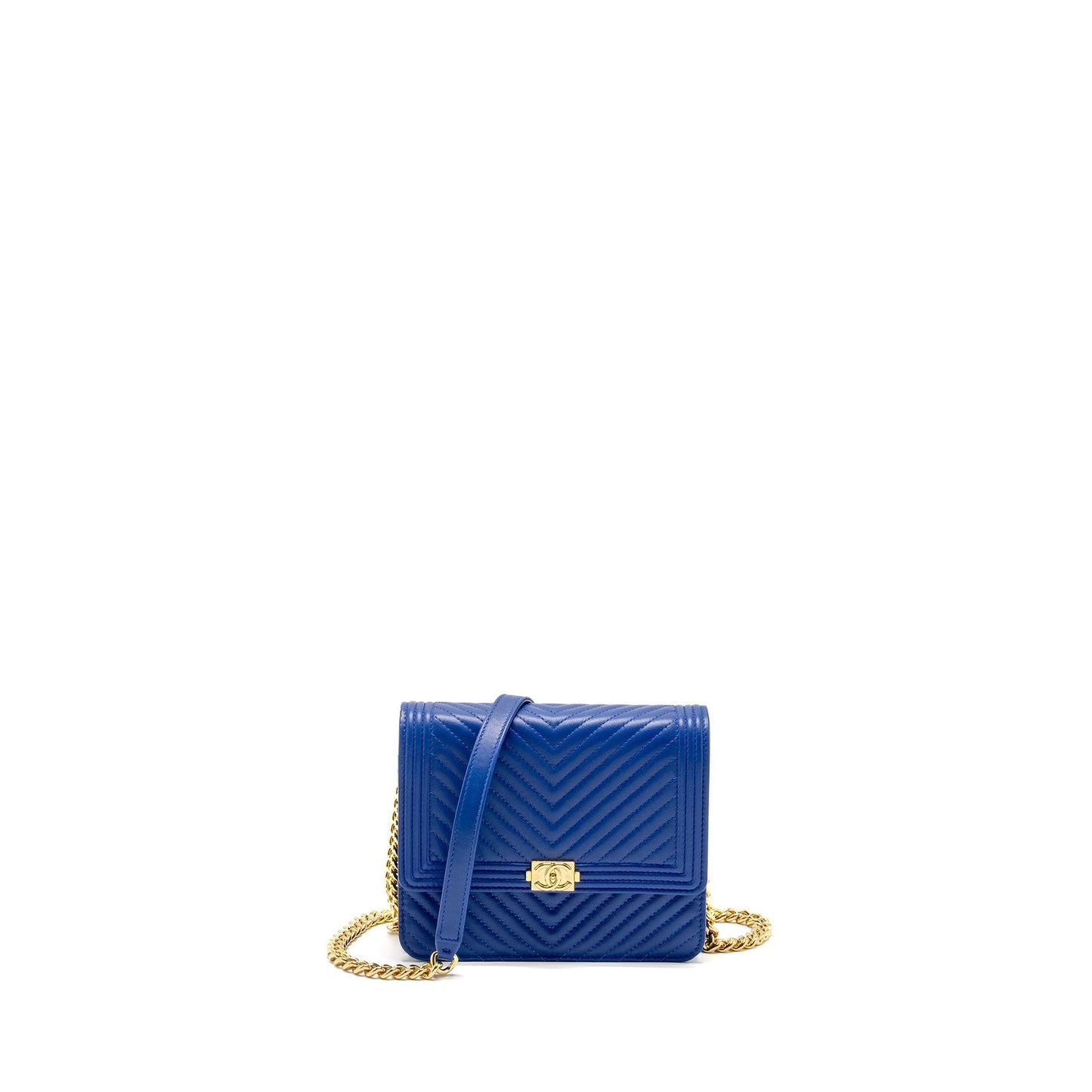 Chanel Boy Chervon Lambskin GHW Blue Clutch Bag