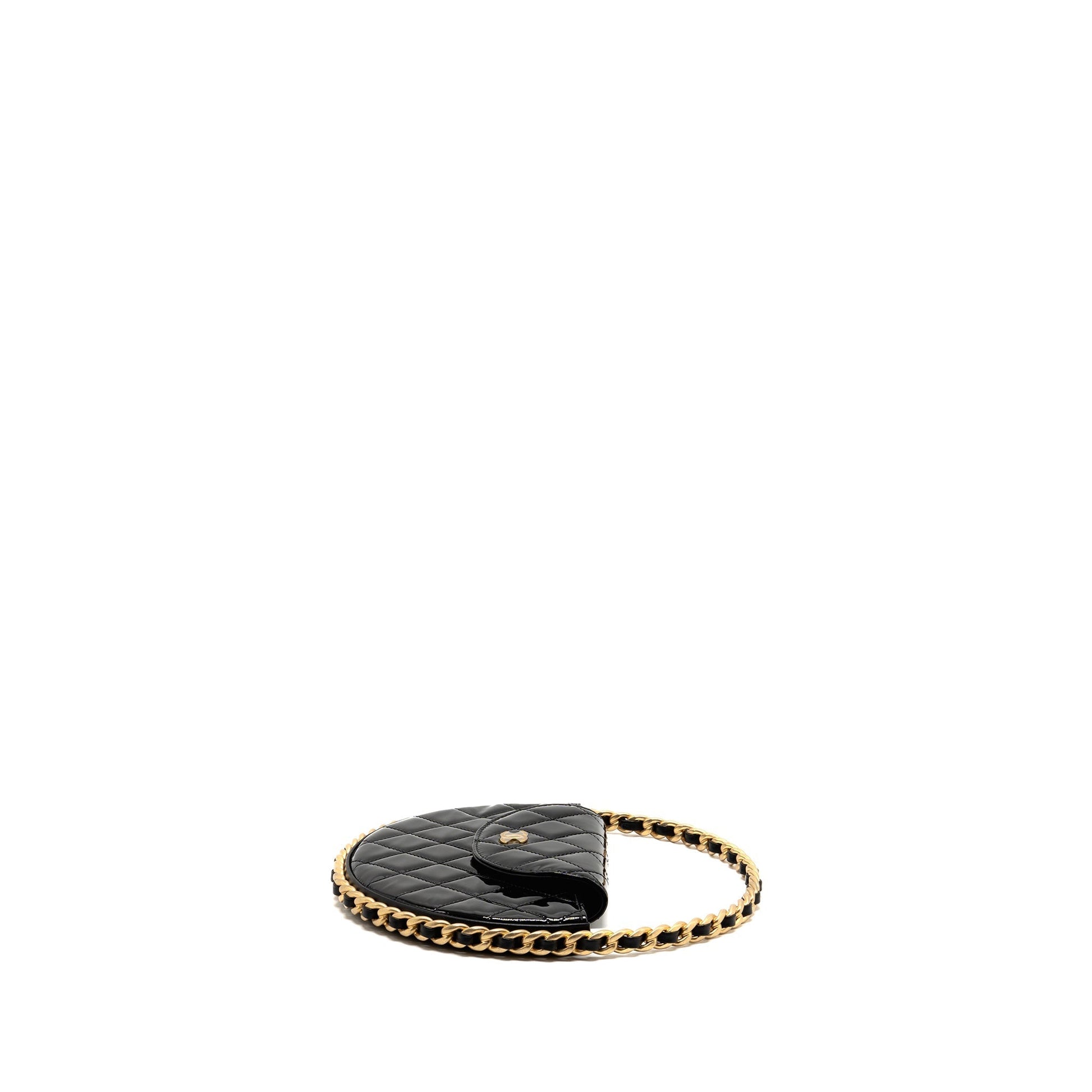 Chanel 23K Hoop Patent GHW Microchip Black Leather Handbag Microchip 2