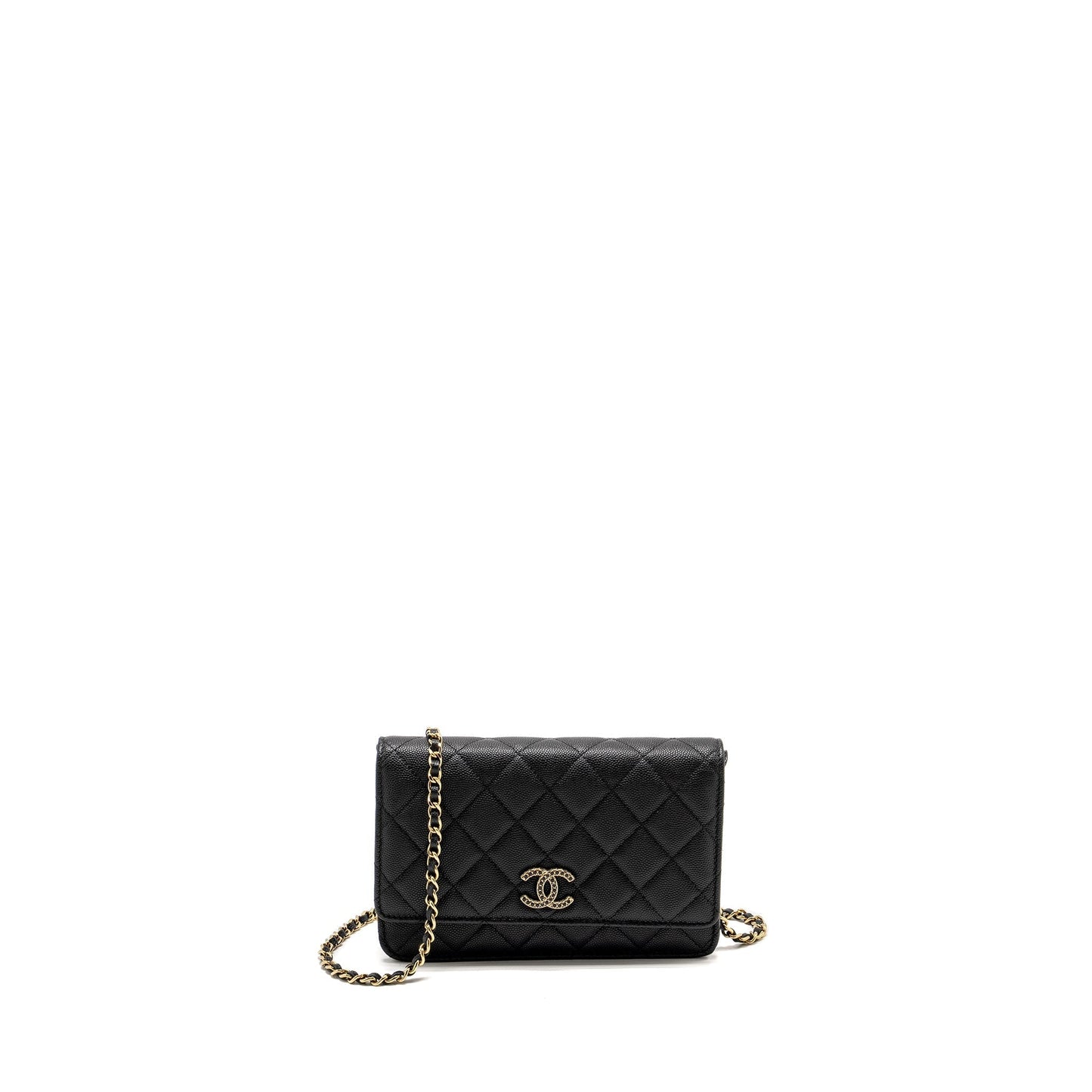 Chanel Detailed CC logo on Caviar Black Wallet Case