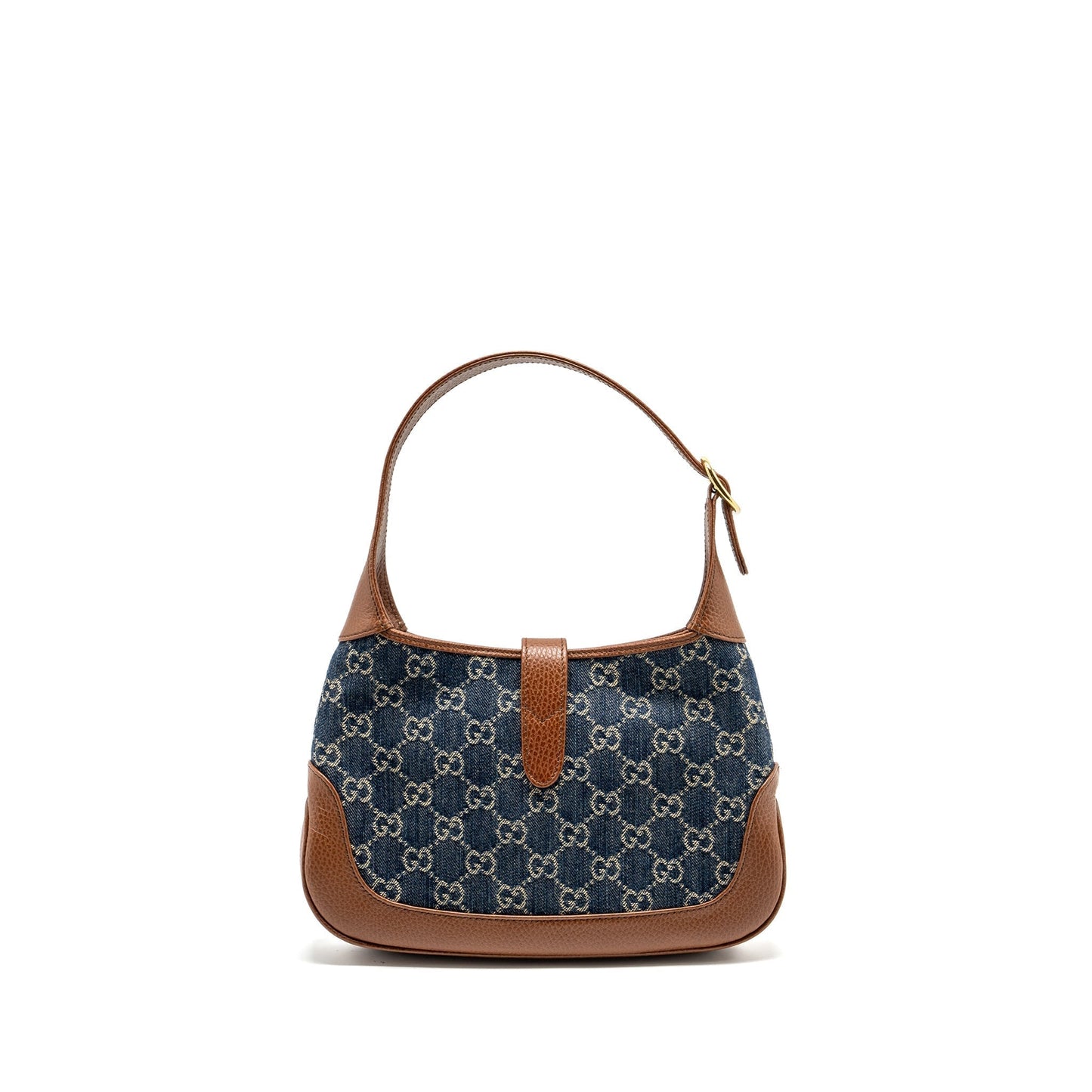 Gucci Jackie Small Shoulder Bag Blue Leather Denim Brown Ghw