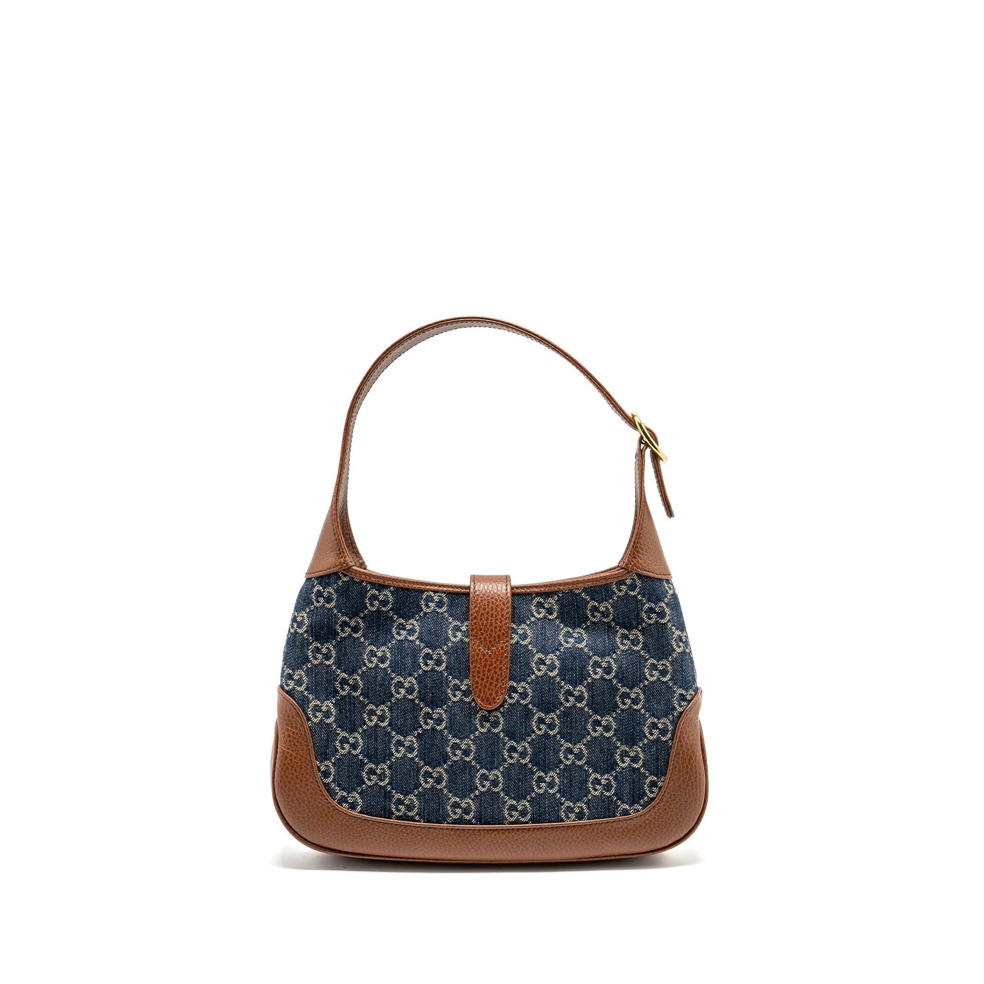 Gucci Jackie Small Shoulder Bag Blue Leather Denim Brown Ghw