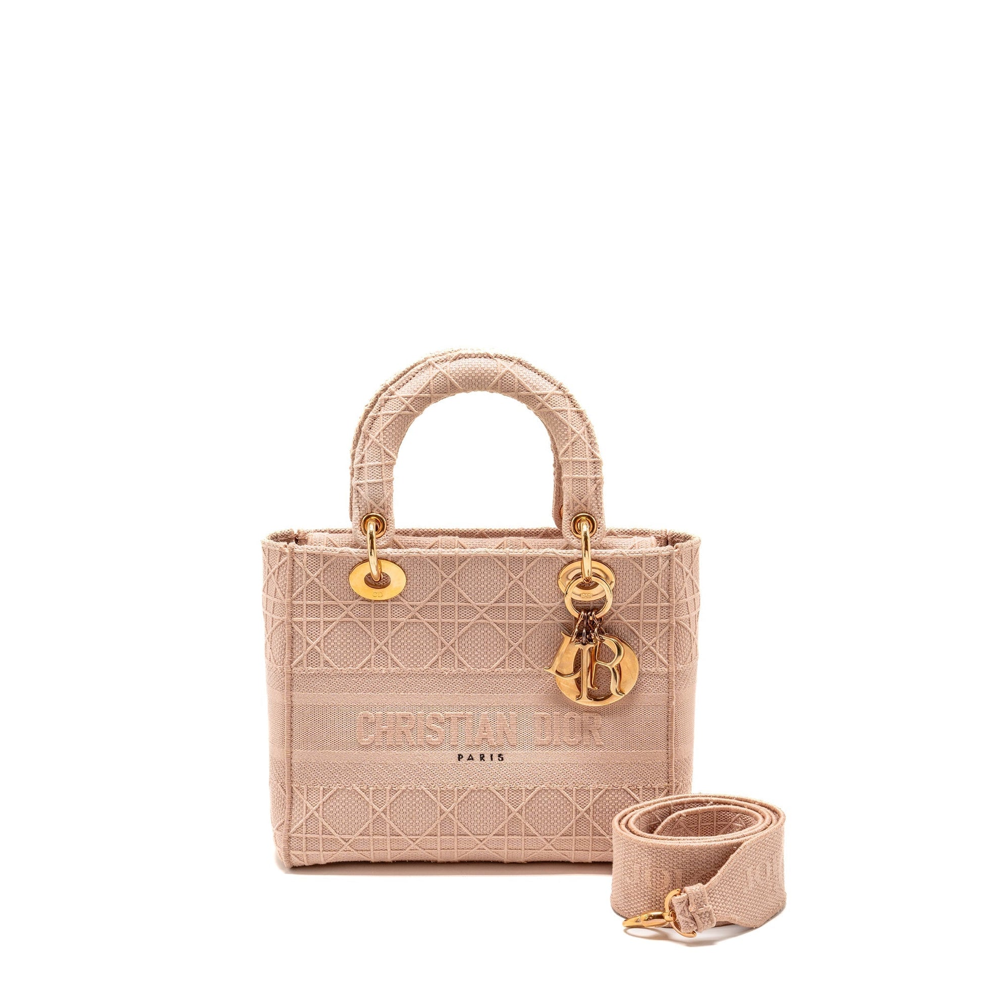 Dior Lady D Lite Purse Cannage Embroidery Rosewood Pink Medium Travel Bag
