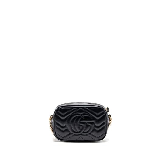 Gucci Marmont Bag Calfskin Matelasse Black Travel Bag Ghw 1