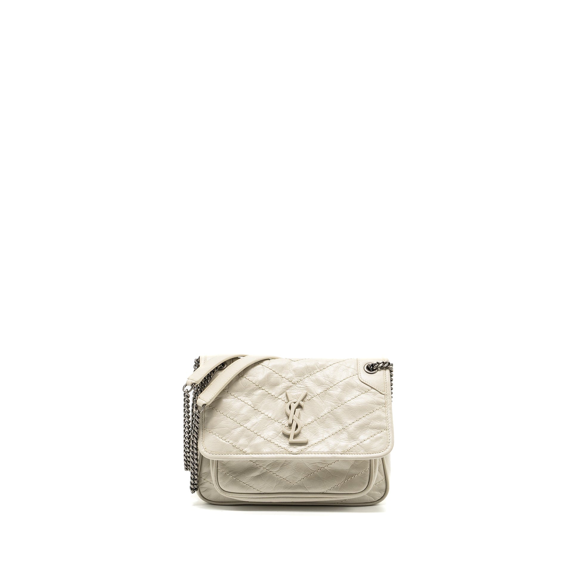 YSL Saint Laurent Niki Baby Purse Calfskin Travel Bag White Flap