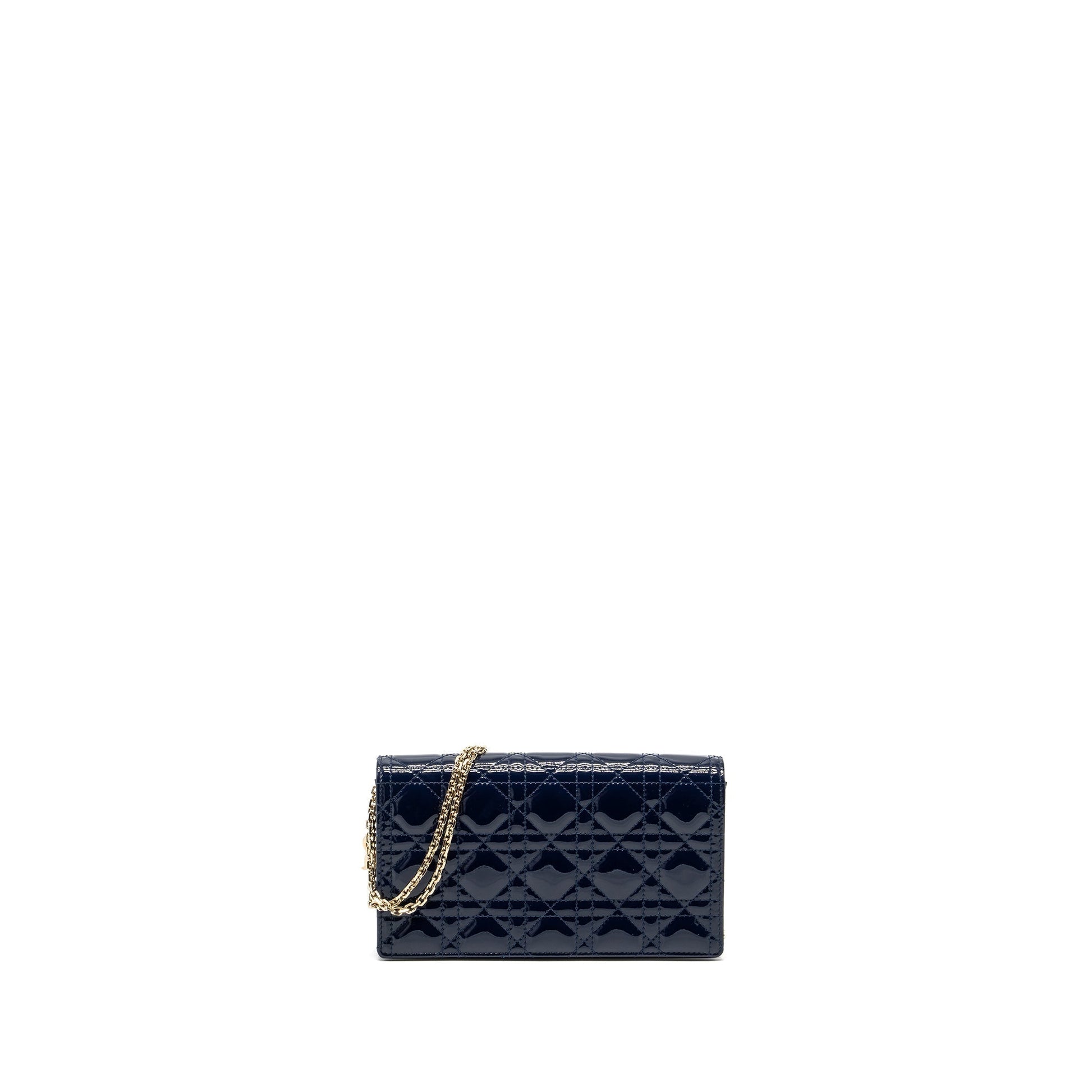 Dior Lady Pouch With Patent Dark Handbag Blue Chain Travel Bag