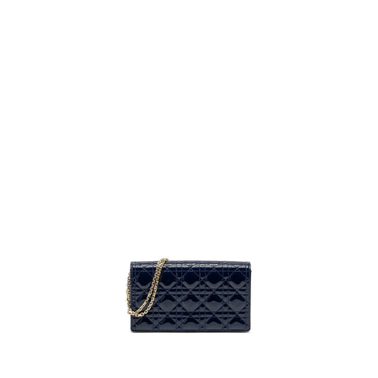 Dior Lady Pouch With Patent Dark Handbag Blue Chain Travel Bag