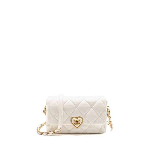 Chanel 23s coco love flap lambskin GHW White Small Shoulder Bag