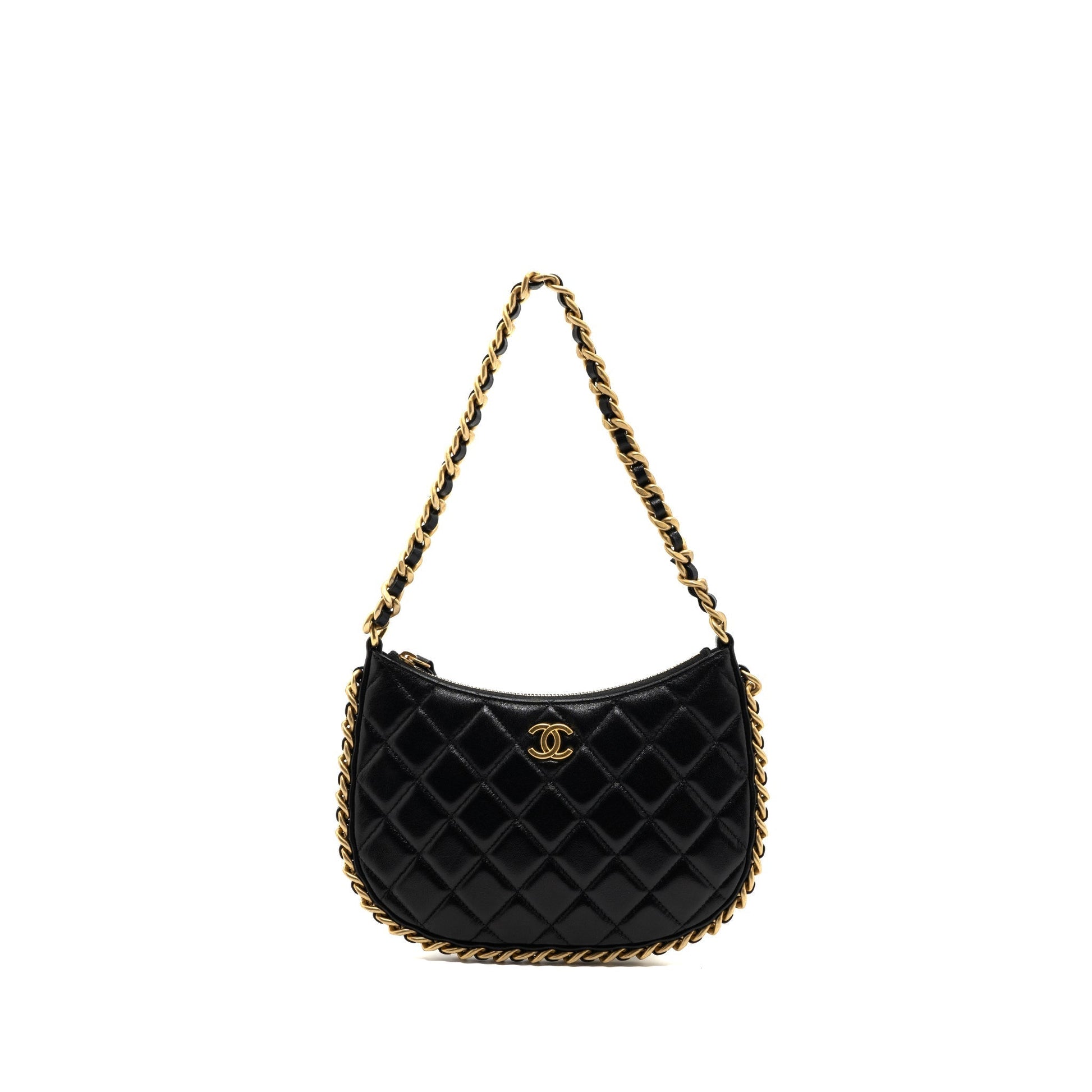 Chanel 23b Hobo Lambskin Brushed GHW Microchip Black Shoulder Bag