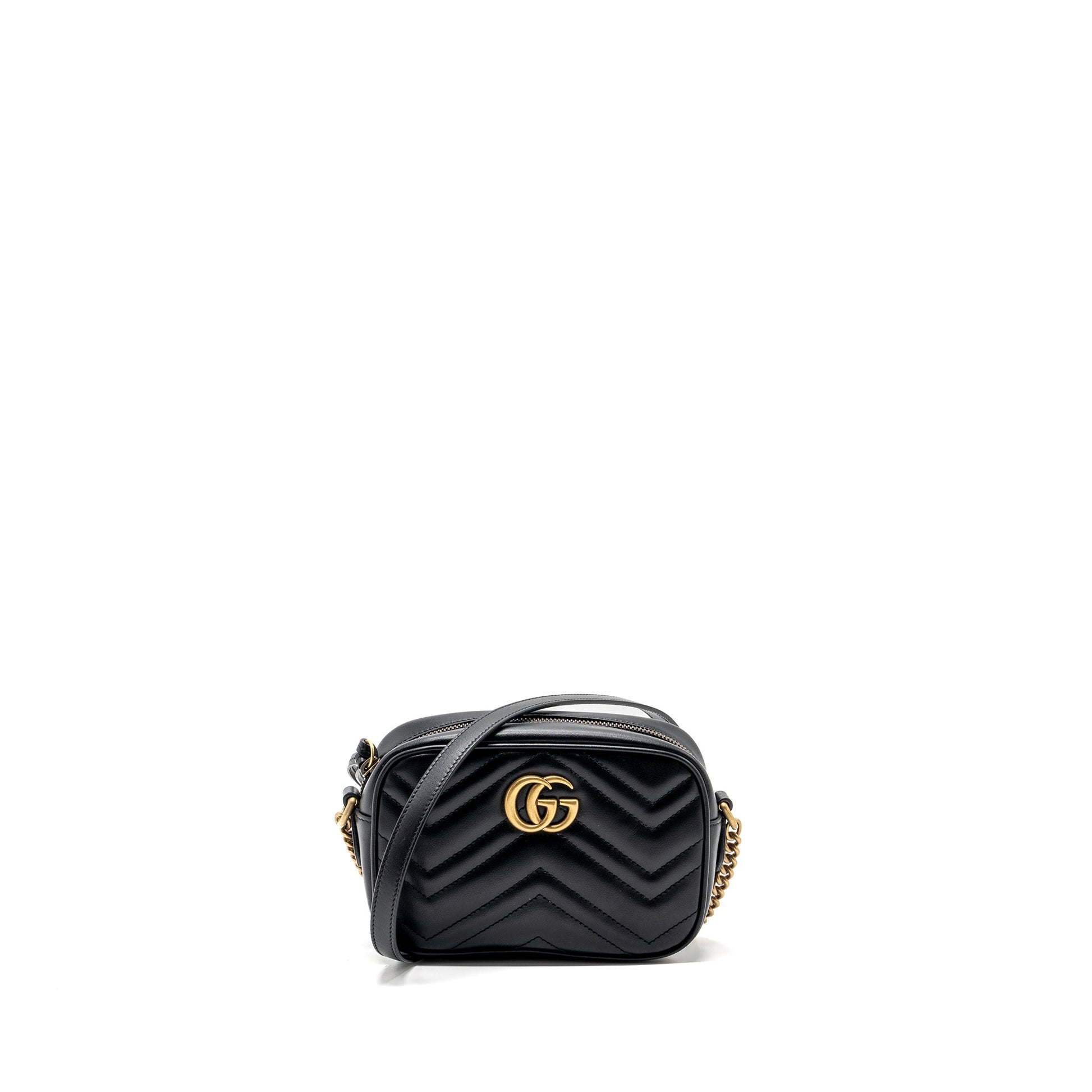 Gucci Marmont Bag Calfskin Matelasse Black Travel Bag Ghw 1