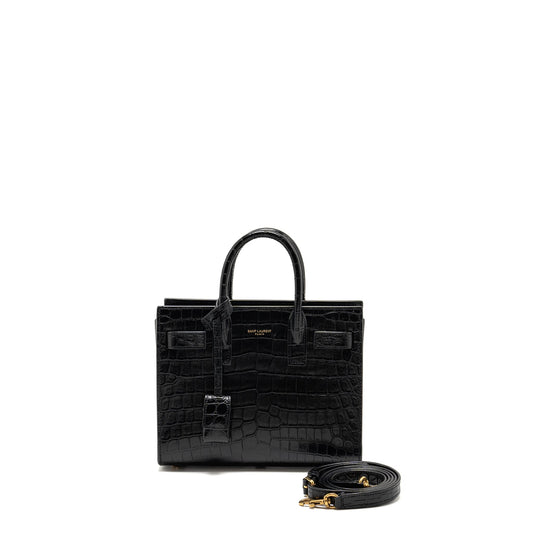 YSL Saint Laurent Nano Sac De Jour Crocodile Embossed Calfskin Black Travel Bag