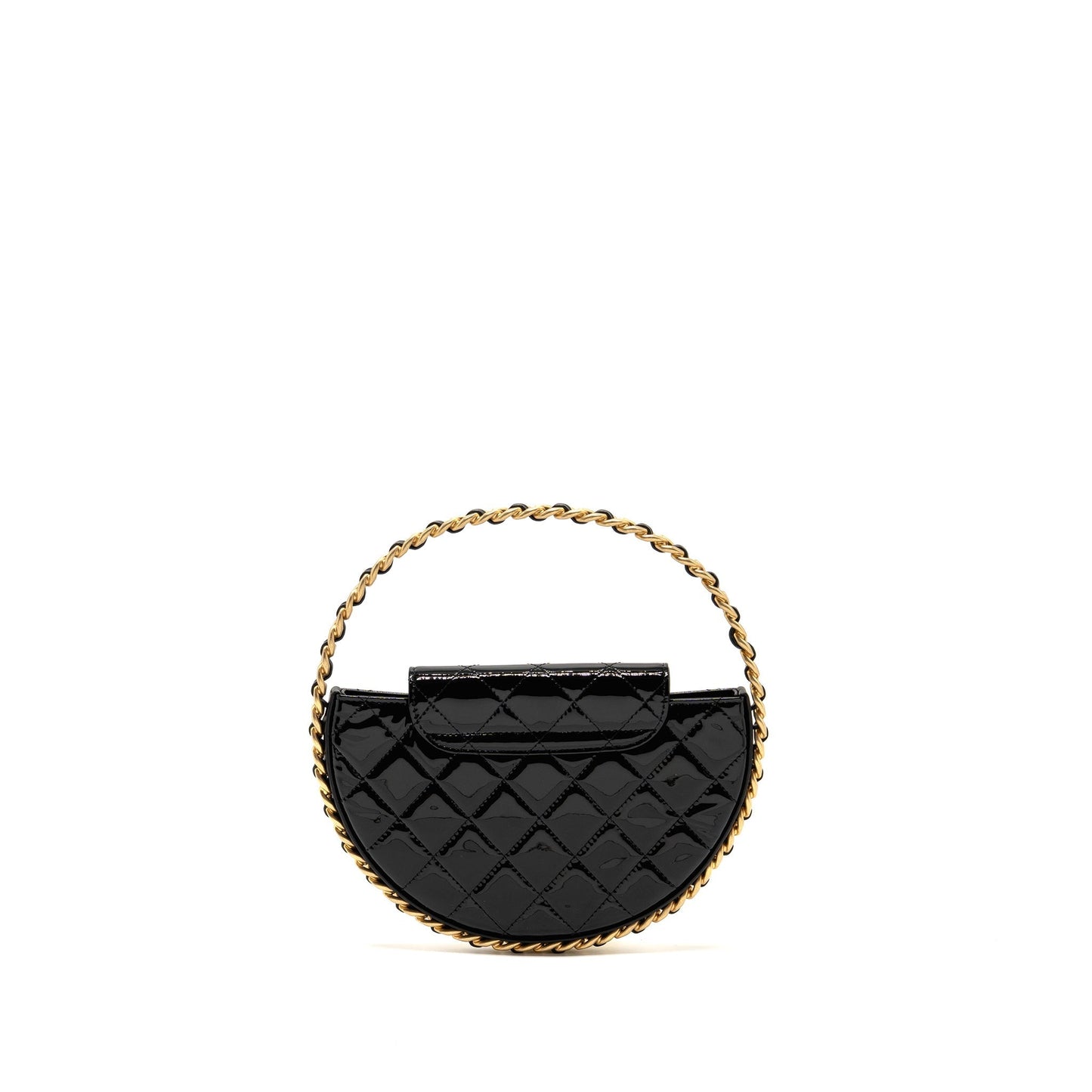 Chanel 23K Hoop Patent GHW Microchip Black Leather Handbag Microchip 2