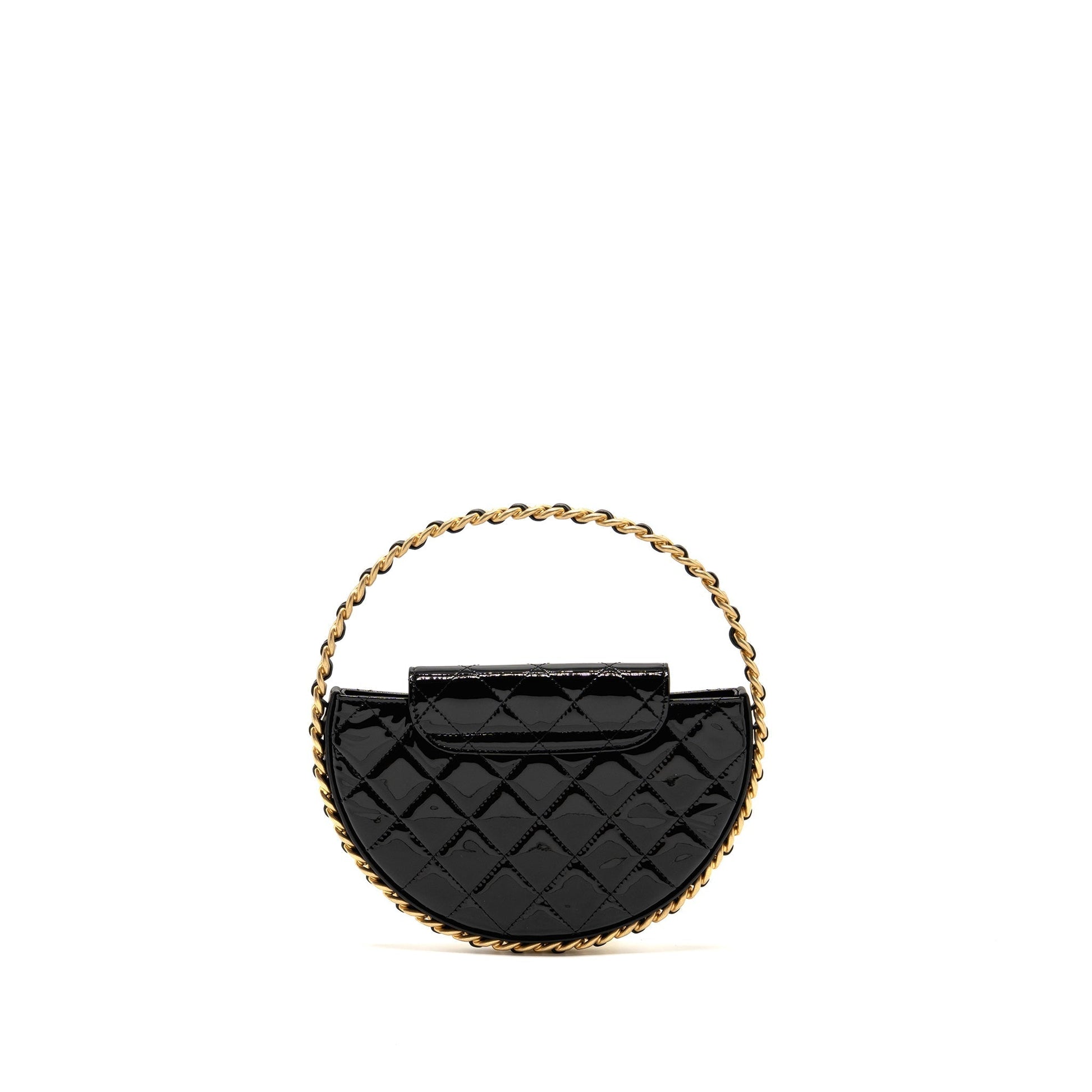 Chanel 23K Hoop Patent GHW Microchip Black Leather Handbag Microchip 2