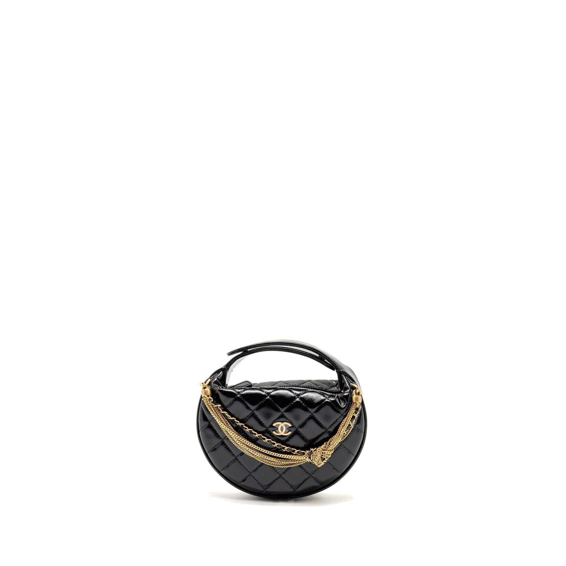 Chanel 21A Round Detail Calfskin GHW microchip Black Clutch Bag