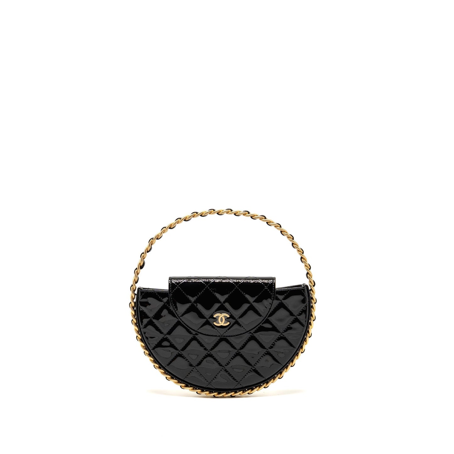 Chanel 23K Hoop Patent GHW Microchip Black Leather Handbag Microchip 2