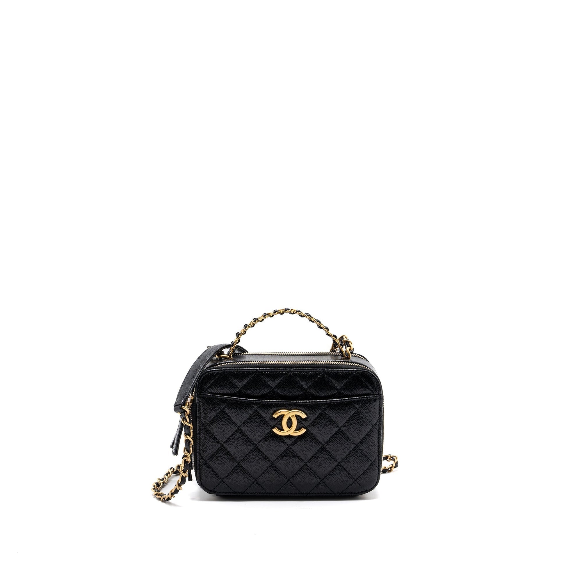 Chanel Letter top Handle vanity caviar Brushed Black Small Handbag