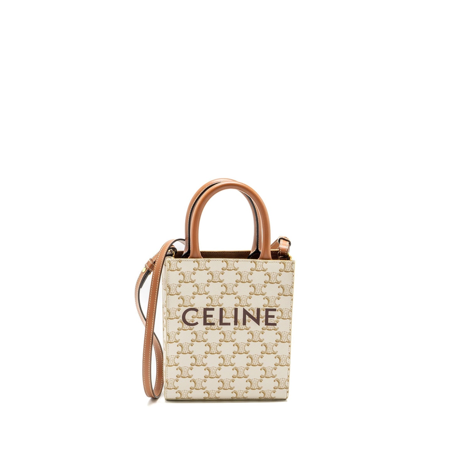 Celine Vertical Cabas Triomphe Calfskin Handbag Canvas White Travel Bag