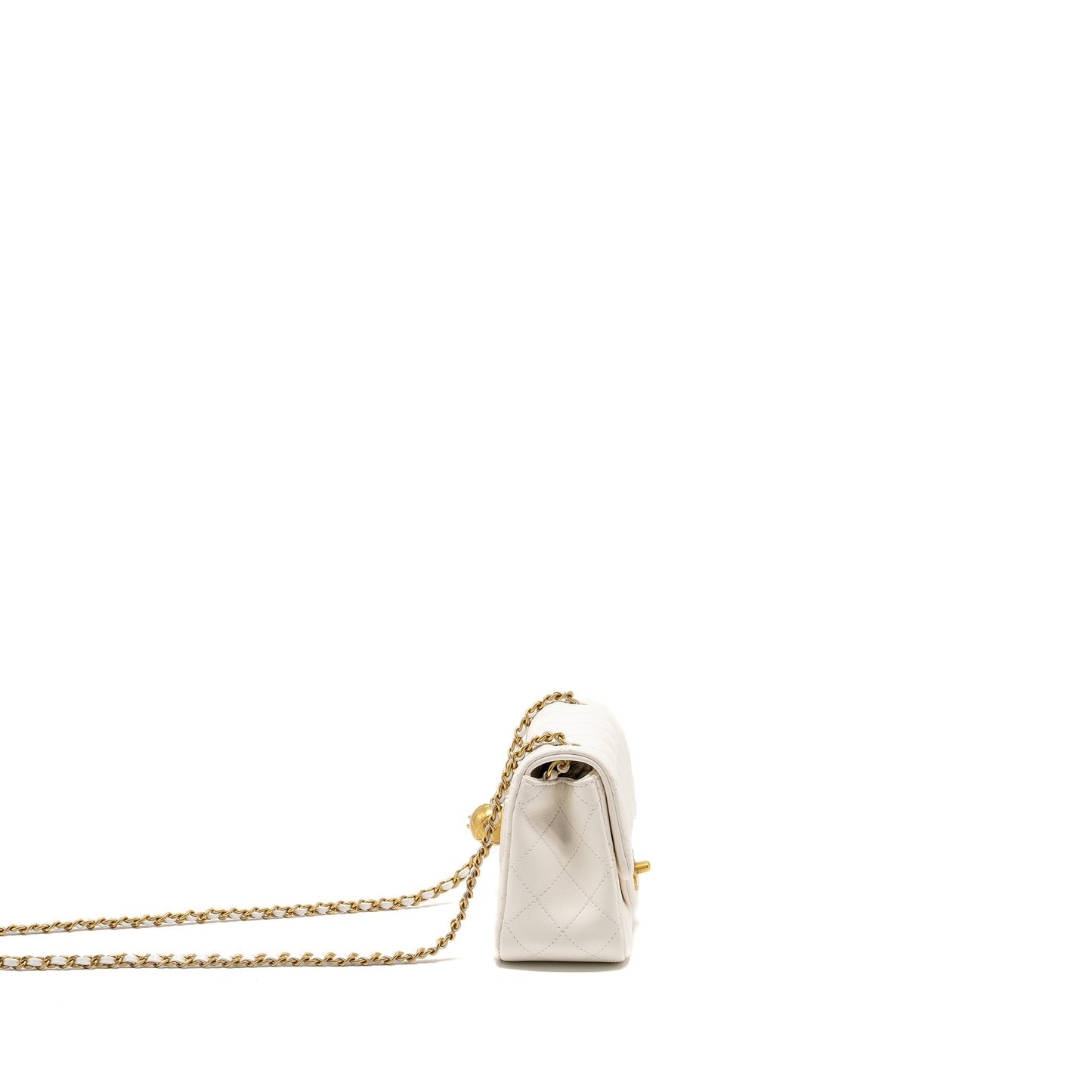 Chanel Pearl Crush Square Lambskin GHW microchip White Mini Bag