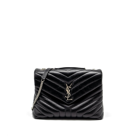 YSL Saint Laurent Lou Lou Purse Calfskin Ruthenium Hardware Travel Black Medium Travel Bag