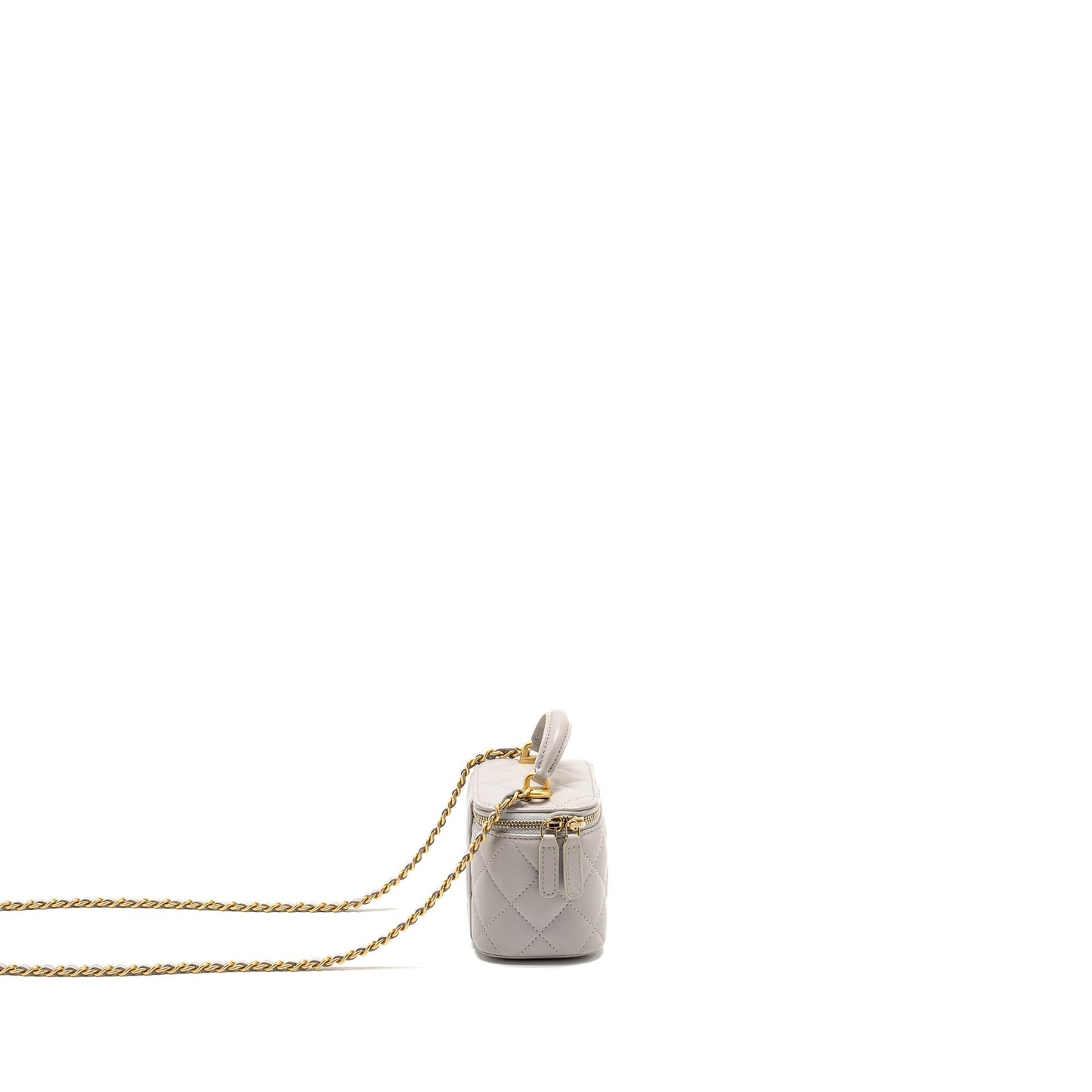 Chanel Top Handle Vanity Lambskin Light GHW Grey Mini Bag