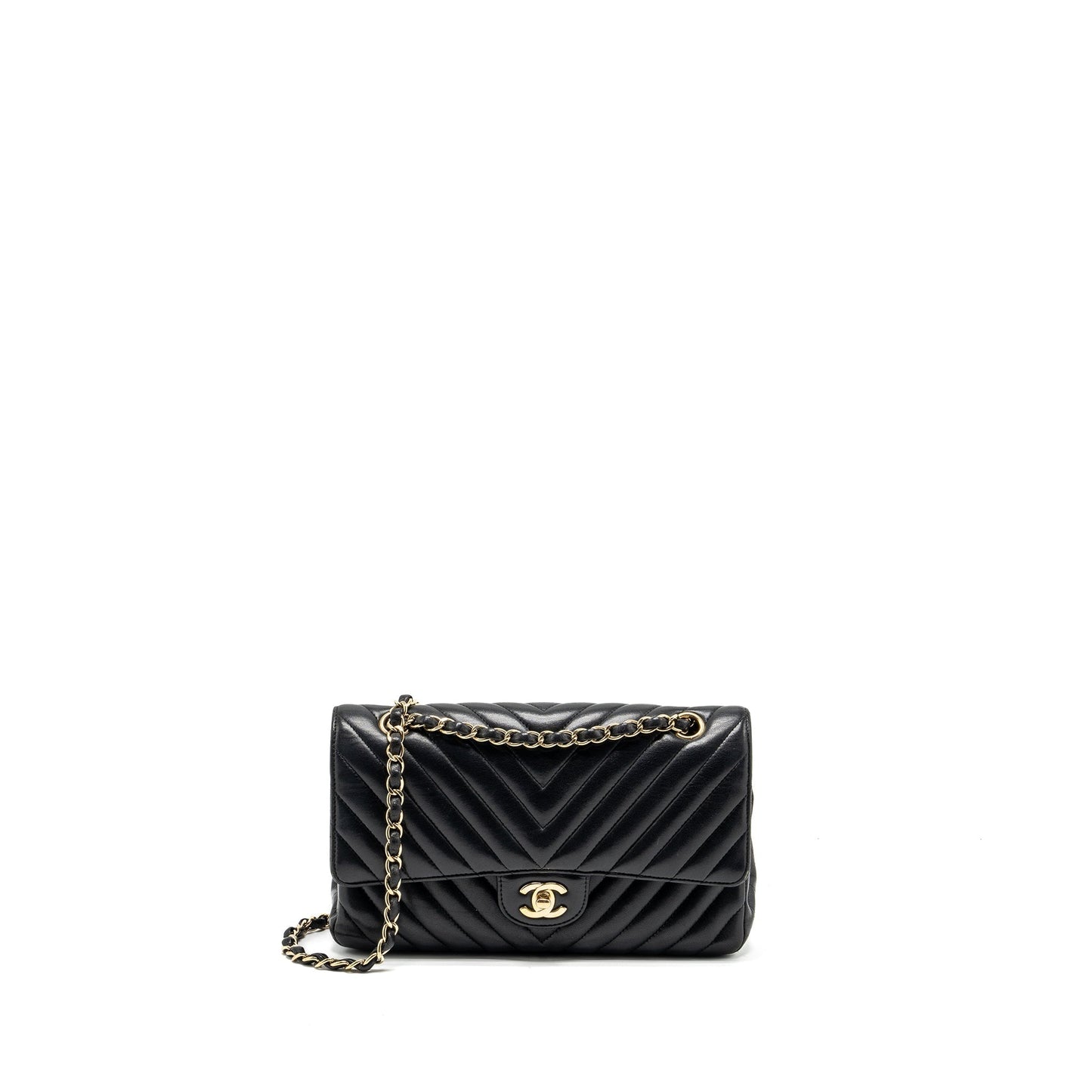 Chanel Classic Double Flap Chevron Lambskin LGHW Black Shoulder Bag
