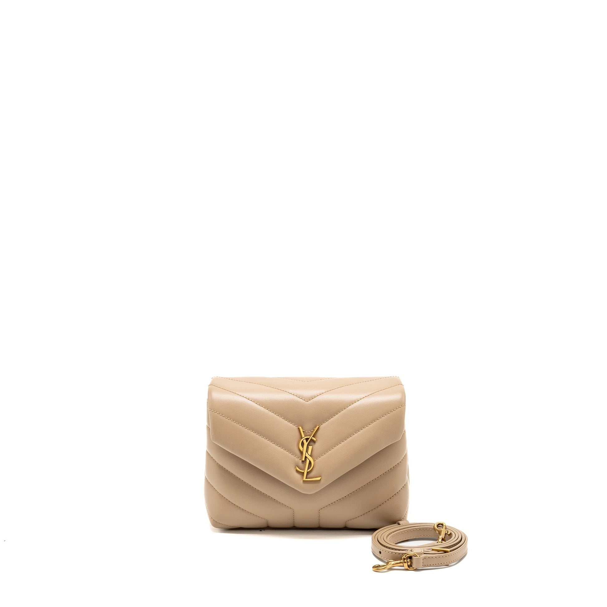 YSL Saint Laurent Toy Loulou Strap Purse Calfskin Dark Travel Beige Mini Travel Bag