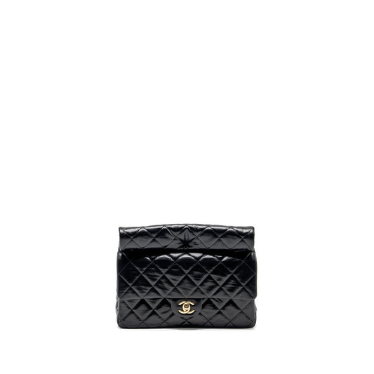 Chanel 23A classic flap shiny calfskin LGHW Black Clutch Bag