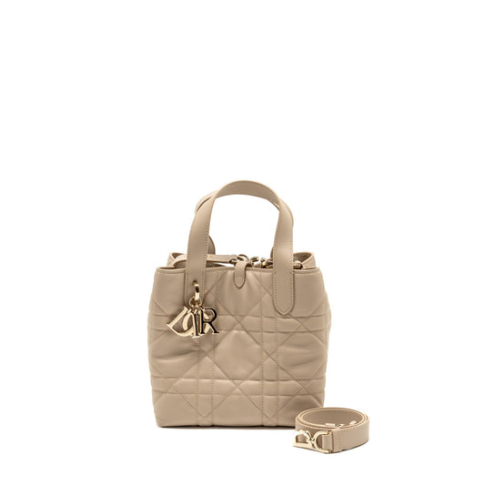 Dior Toujours Vertical Tote Purse Macrocannage Calfskin Powder Beige Small Tote Bag