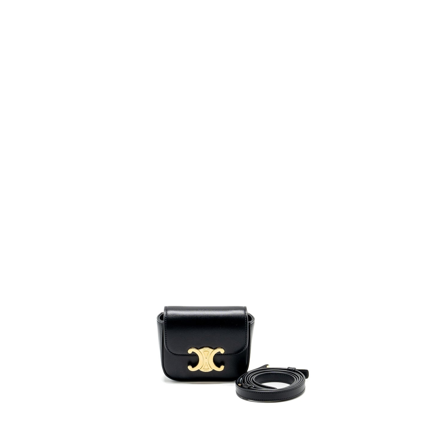 Celine Triomphe Shiny Calfskin Handbag Black Mini Travel Bag