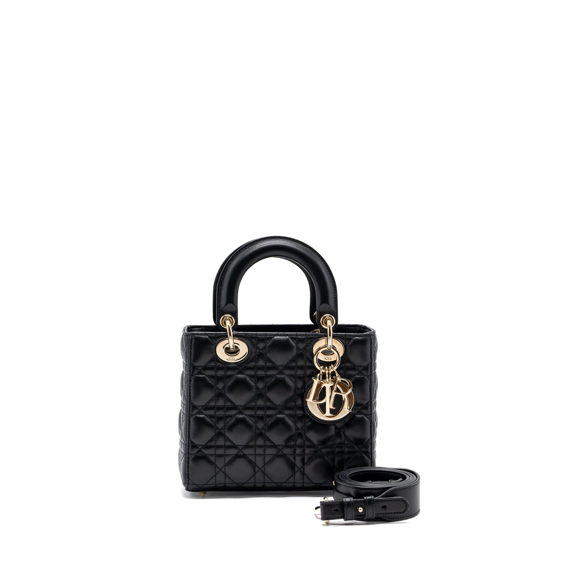 Dior My Lady Purse Lambskin Handbag Black Small Travel Bag