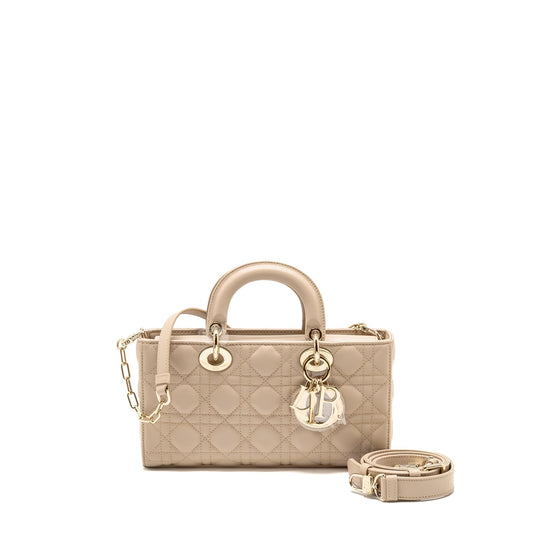 Dior Lady D Joy Purse Cannage Lambskin Powder Beige Medium Travel Bag