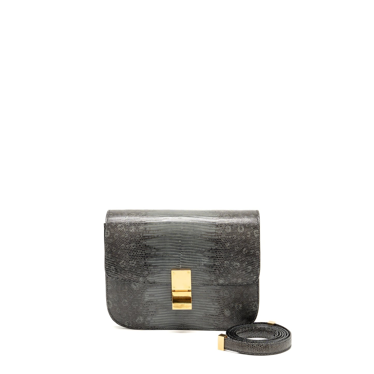 Luxury Classic Box Bag Lizard Grey Ghw Medium Travel Bag
