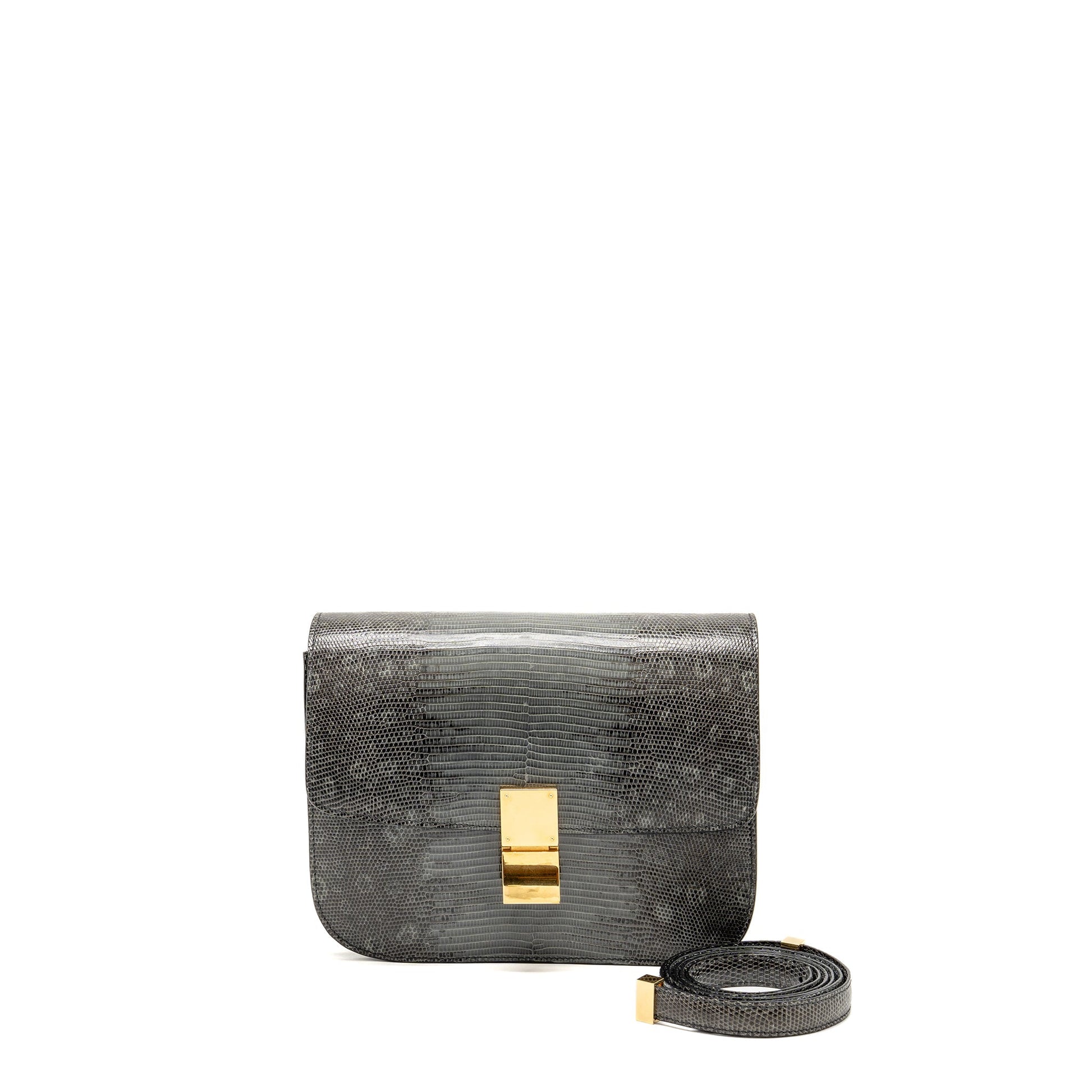 Luxury Classic Box Bag Lizard Grey Ghw Medium Travel Bag