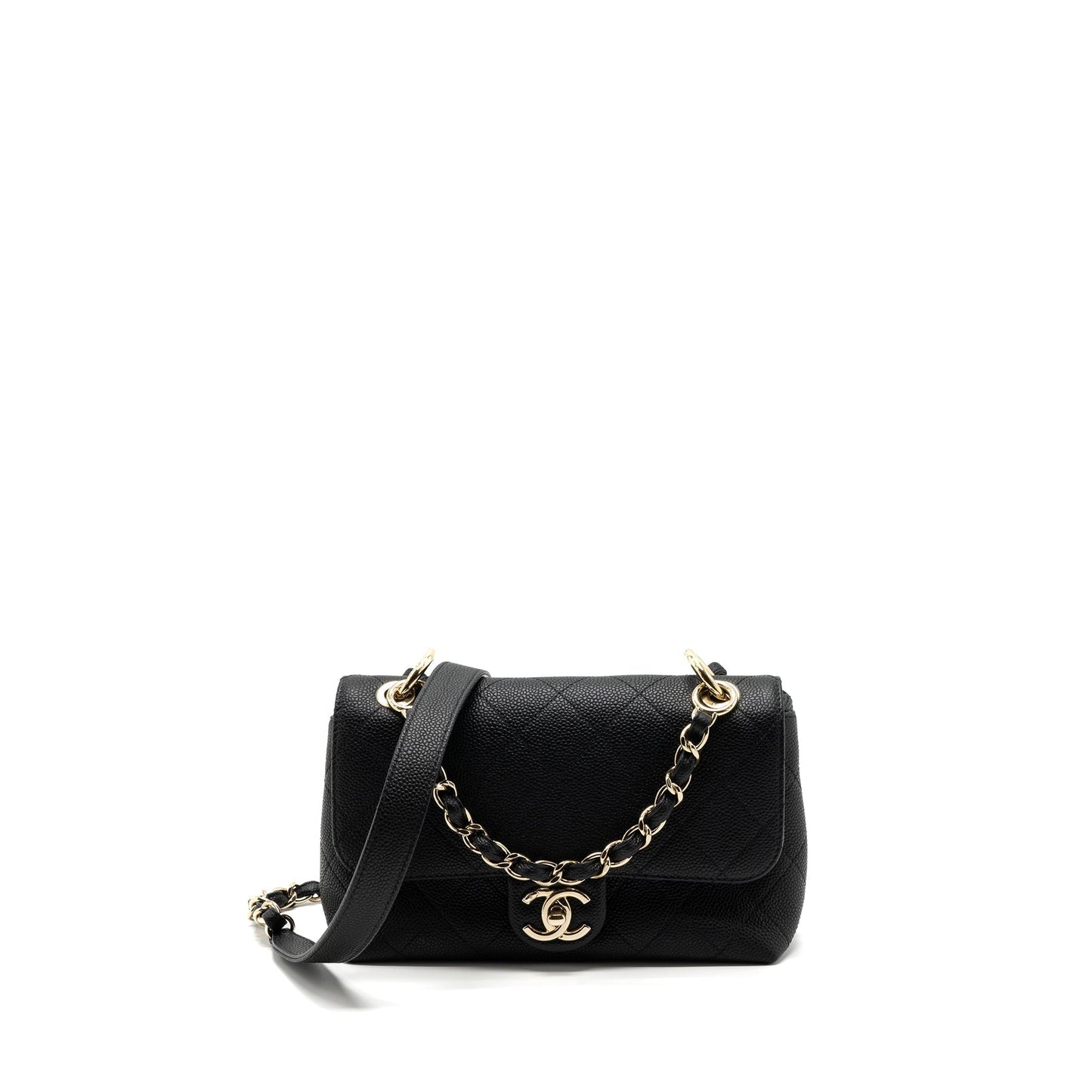 Chanel FLAP CHAINS HANDLE Quilted CALFSKIN GHW Black Shoulder Bag