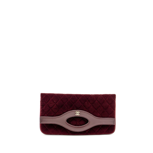 Chanel Folding Velvet Lambskin Burgundy LGHW Clutch Bag