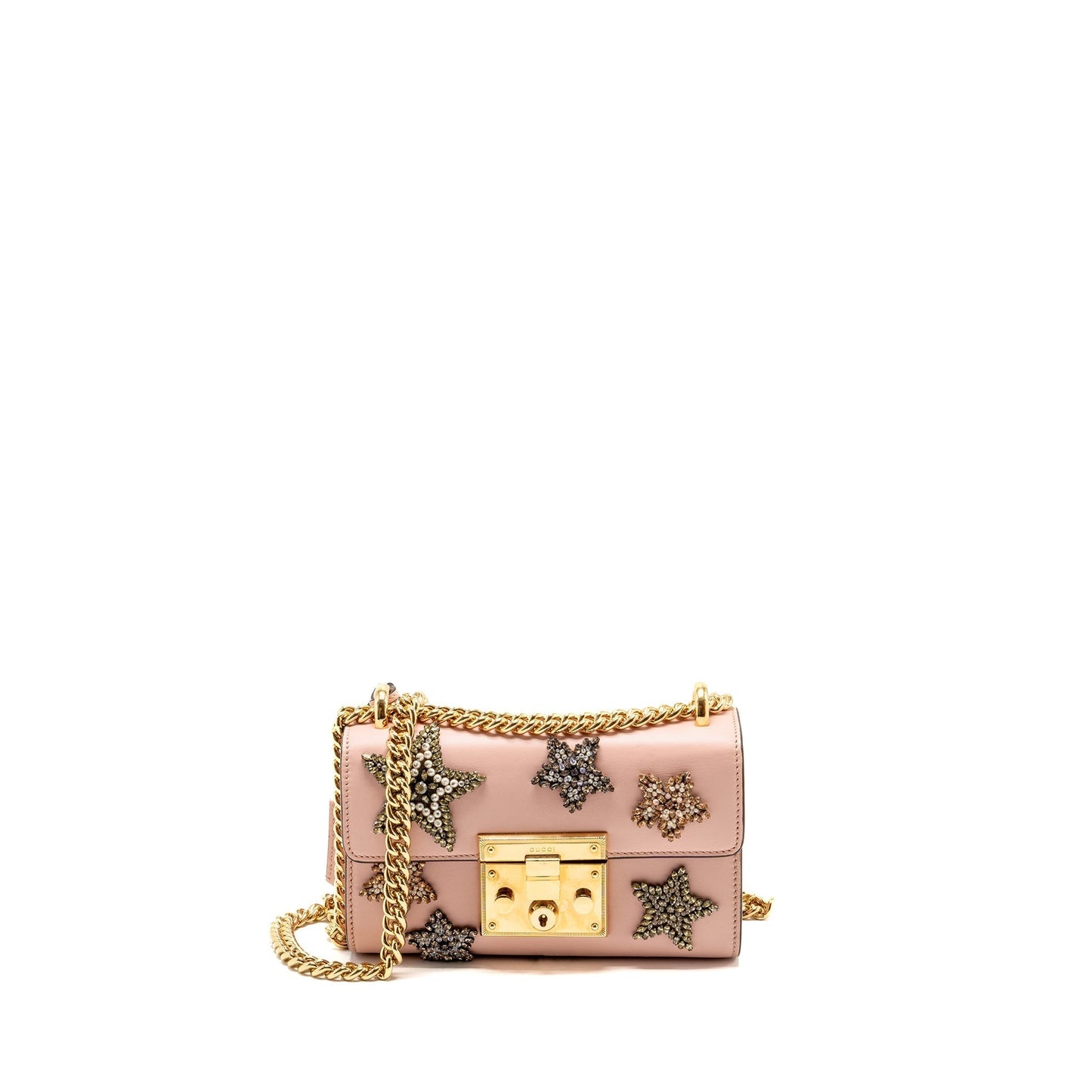 Gucci Padlock Bag Crystal Stars Calfskin Pink Chain Travel Bag