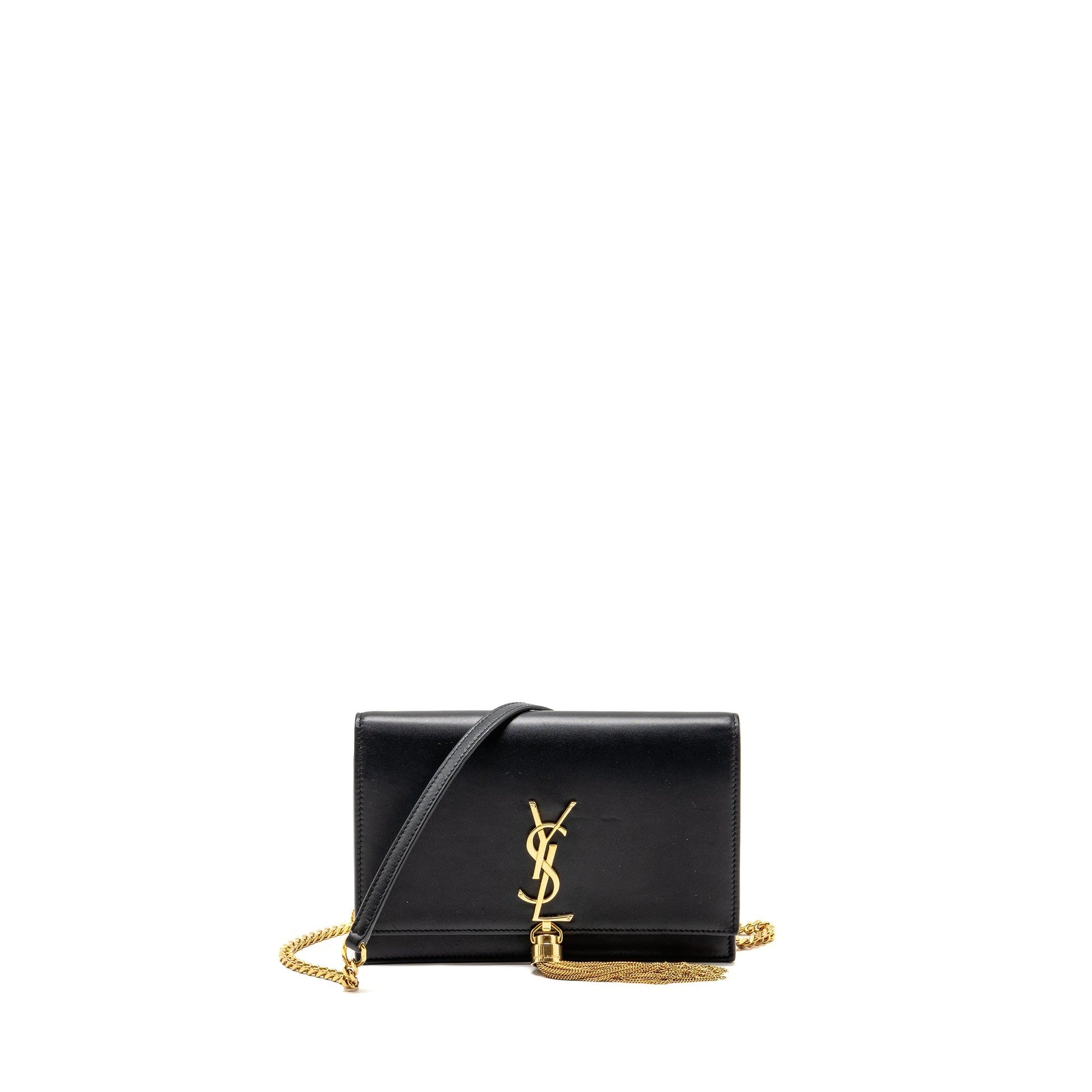 YSL Saint Laurent Tassel Kate Purse Calfskin Travel Bag Black Small