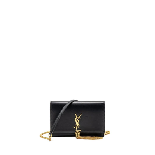 YSL Saint Laurent Tassel Kate Purse Calfskin Travel Bag Black Small