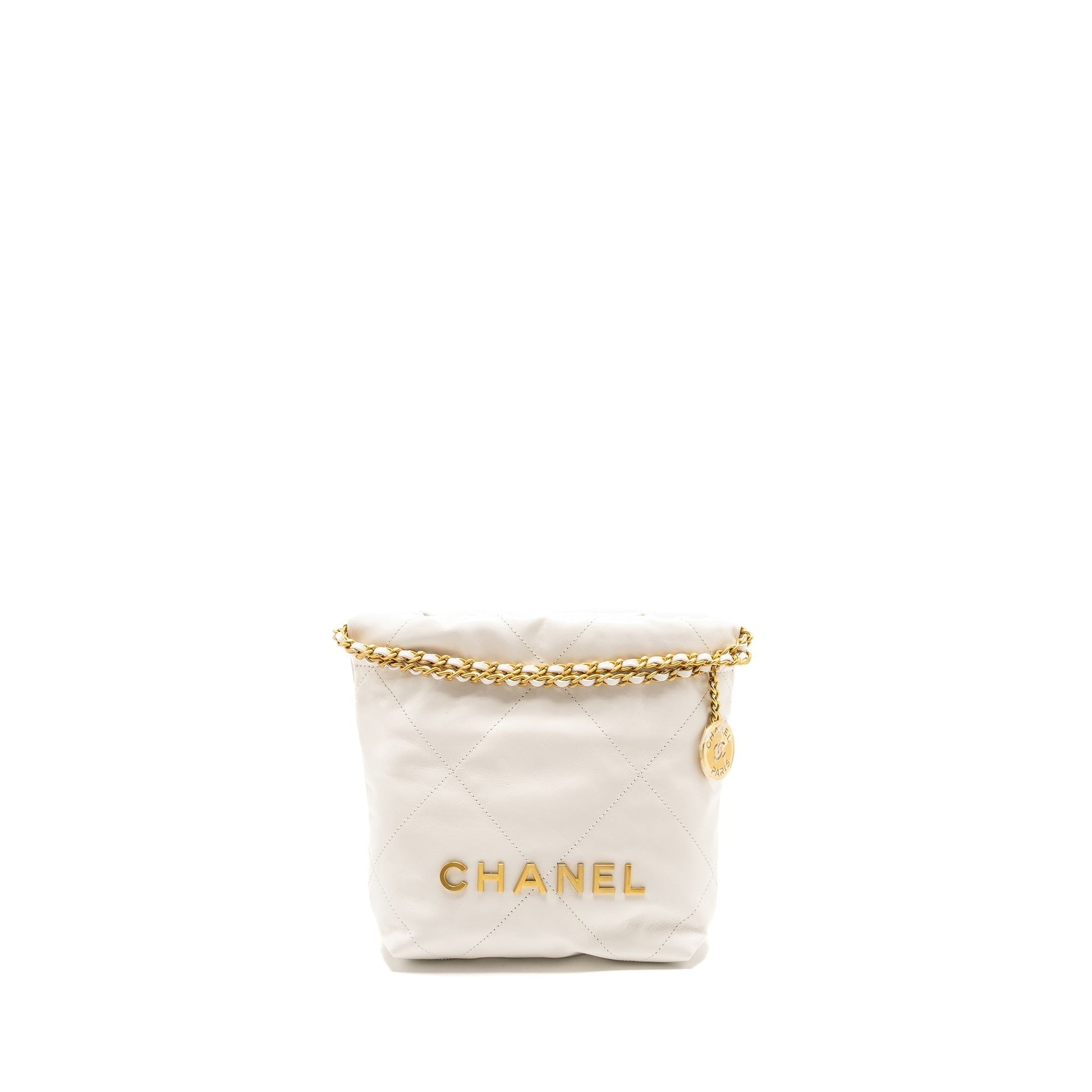Chanel 22 Shiny Calfskin GHW Microchip White Mini Bag Bag White