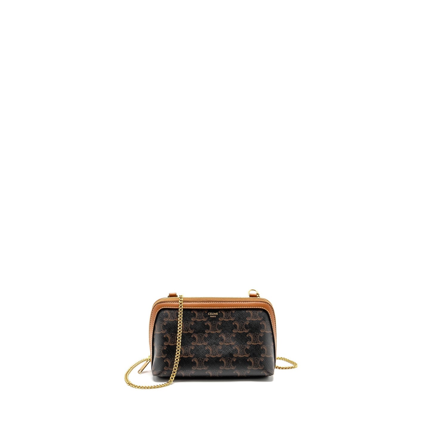 Celine Clutch With In Triomphe Lambskin Handbag Canvas Tan Clutch Bag