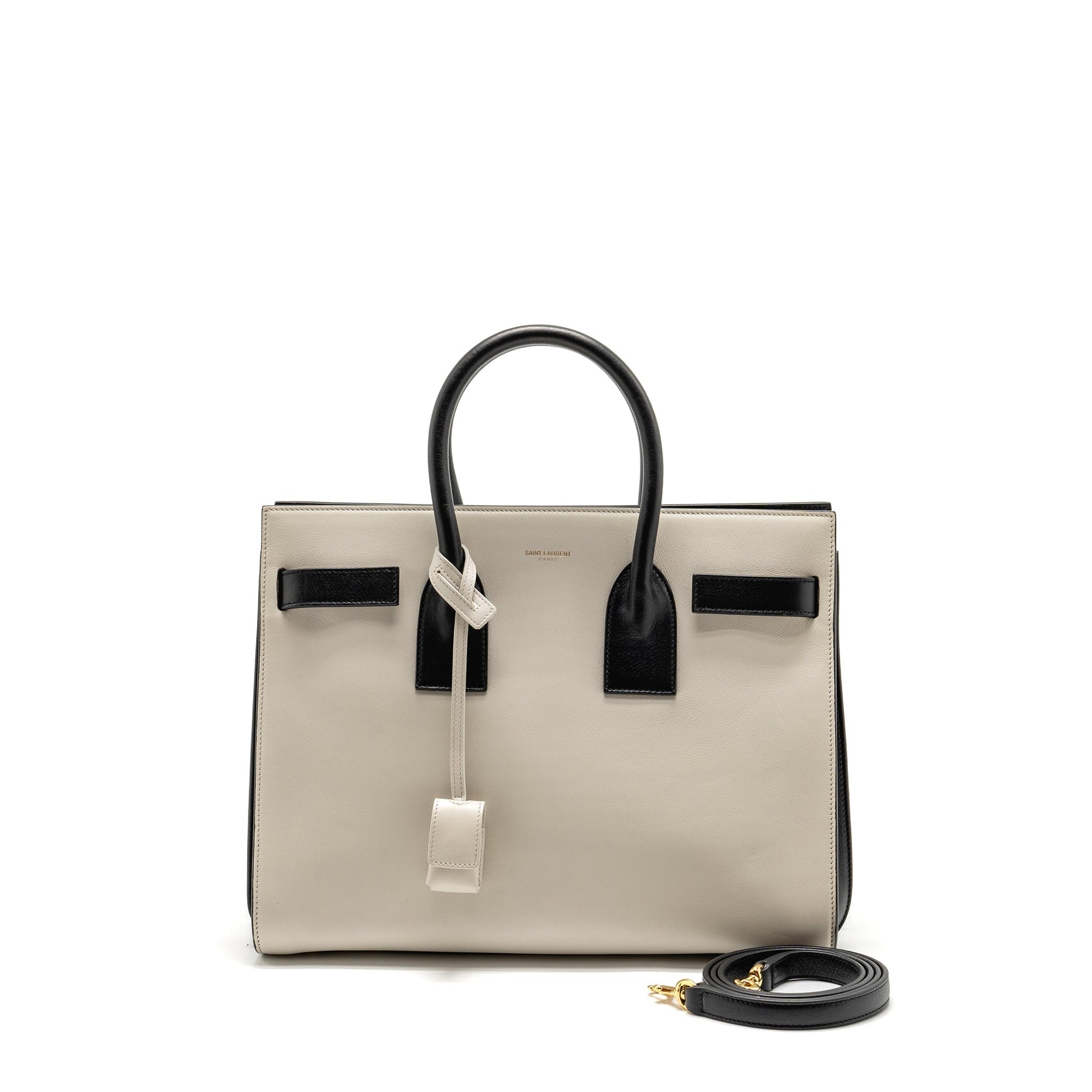YSL Saint Laurent Sac De Jour Tote Purse Calfskin Black White Tote Bag