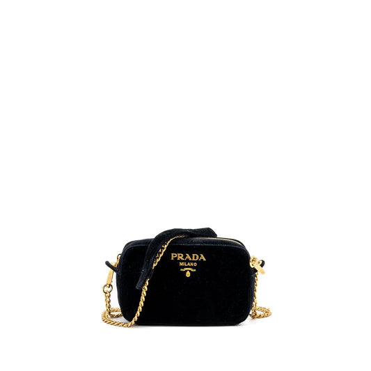 Prada Camera Purse Velvet Handbag Black Travel Bag