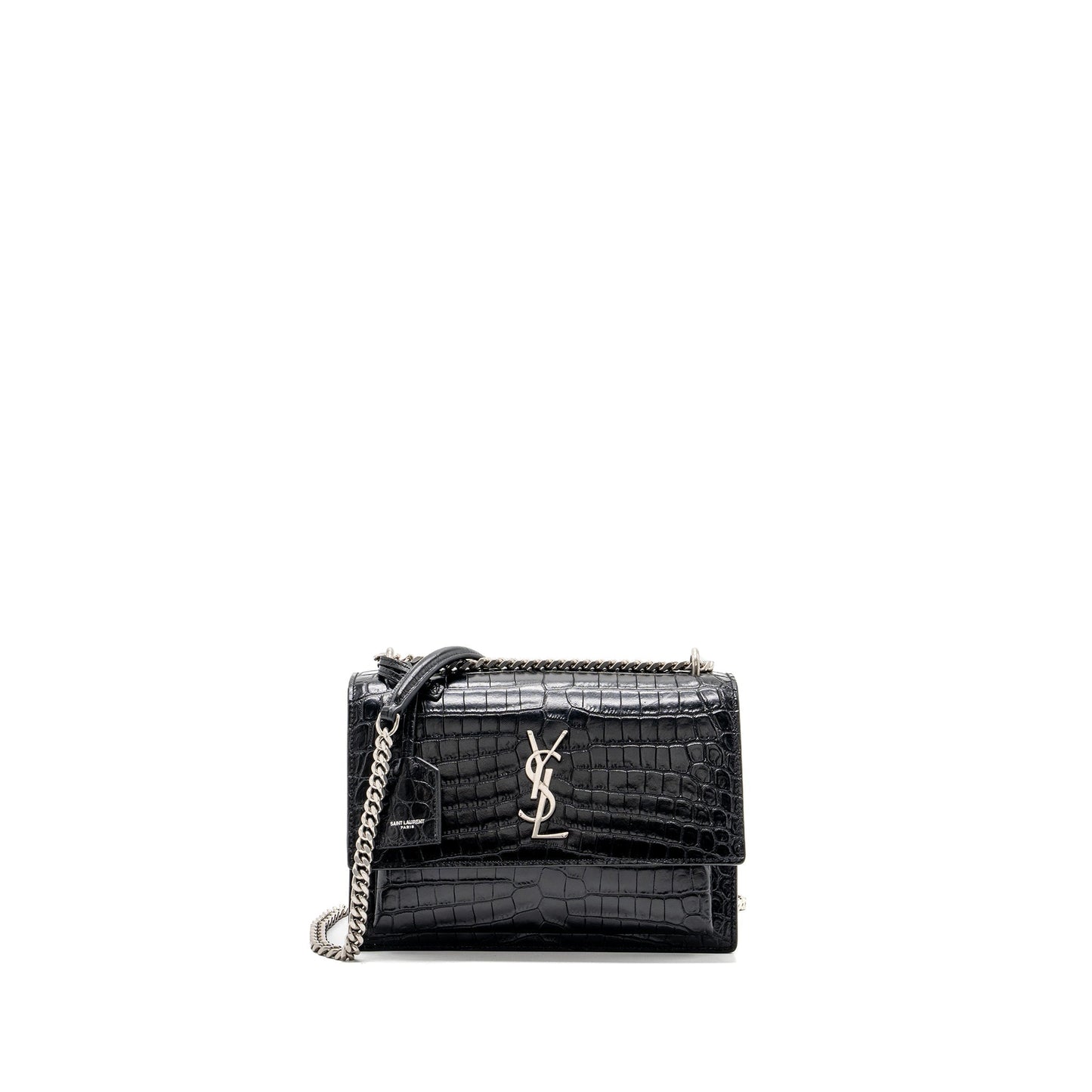 YSL Saint Laurent Saint Laurent Sunset Purse Crocodile Embossed Travel Black Travel Bag