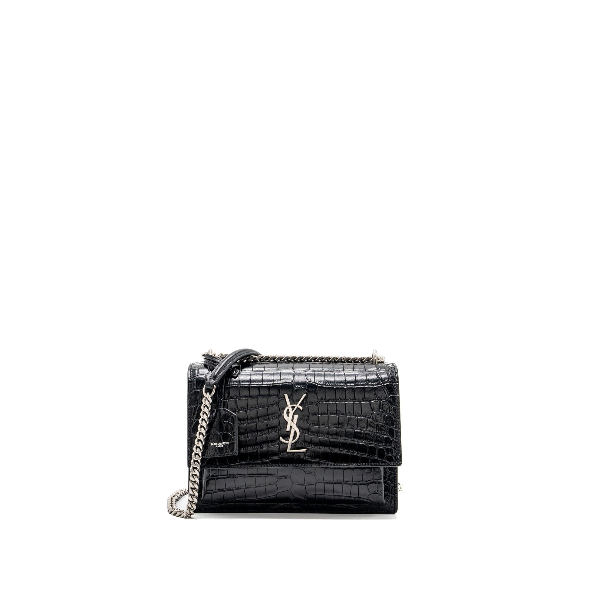YSL Saint Laurent Saint Laurent Sunset Purse Crocodile Embossed Travel Black Travel Bag