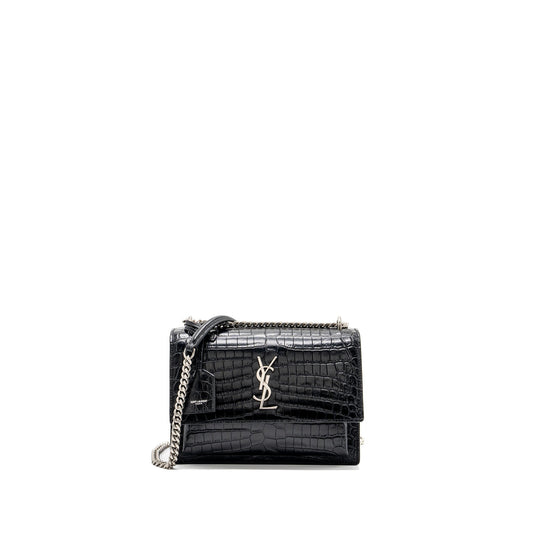 YSL Saint Laurent Saint Laurent Sunset Purse Crocodile Embossed Travel Black Travel Bag