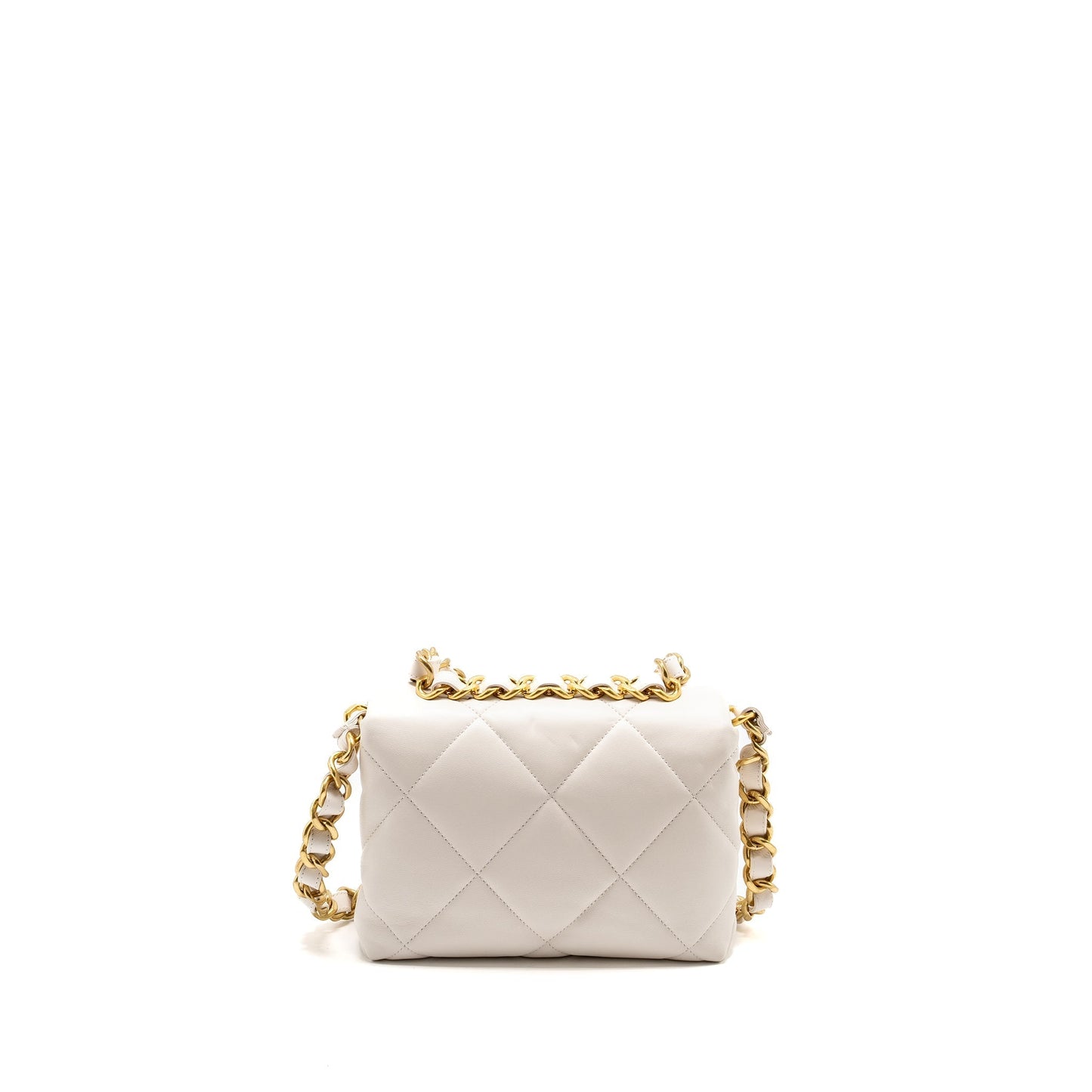 Chanel 22B Cushion Flap Lambskin GHW Microchip White Shoulder Bag
