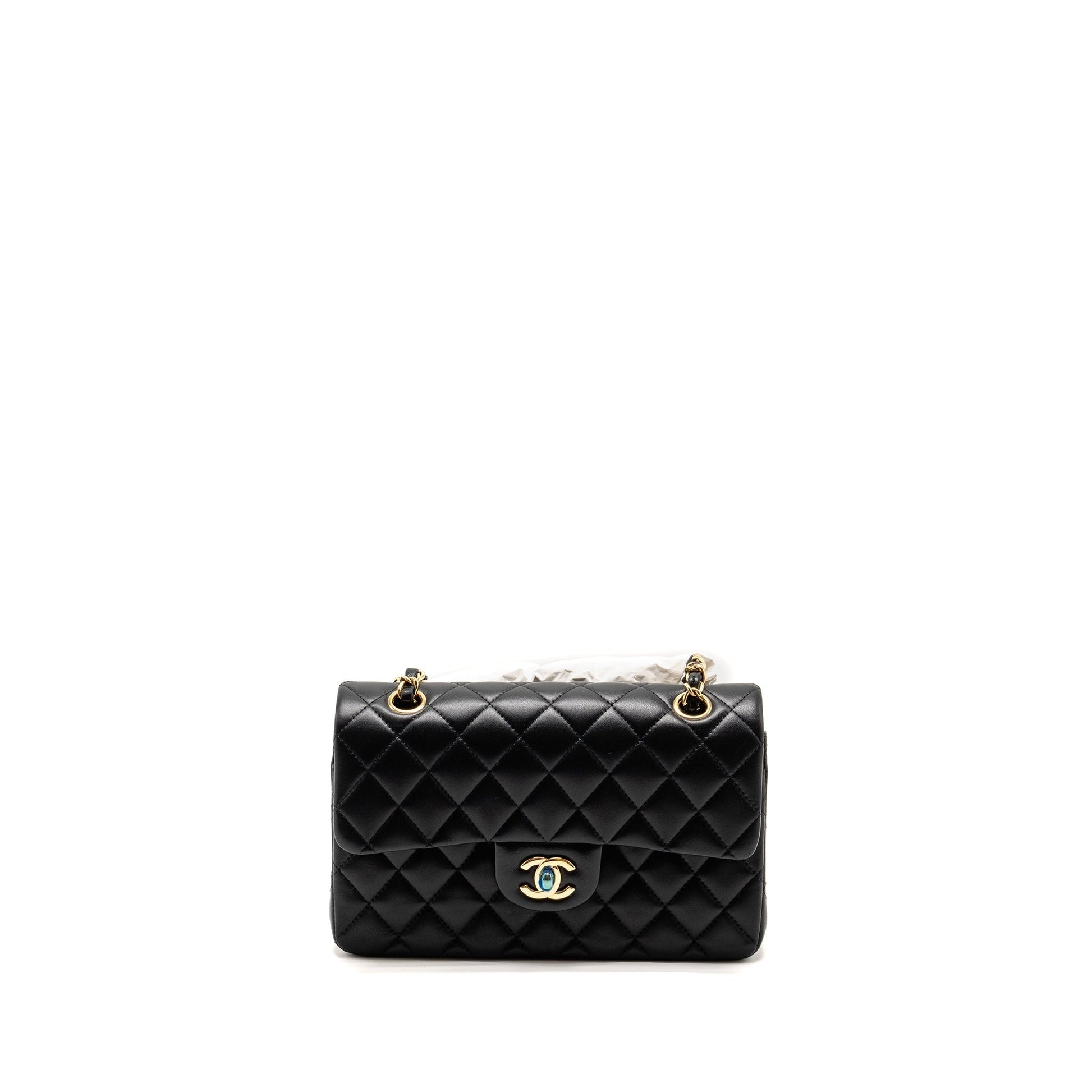 Chanel Classic Double Flap Lambskin GHW microchip Black Small Shoulder Bag Black Ghwmicrochip